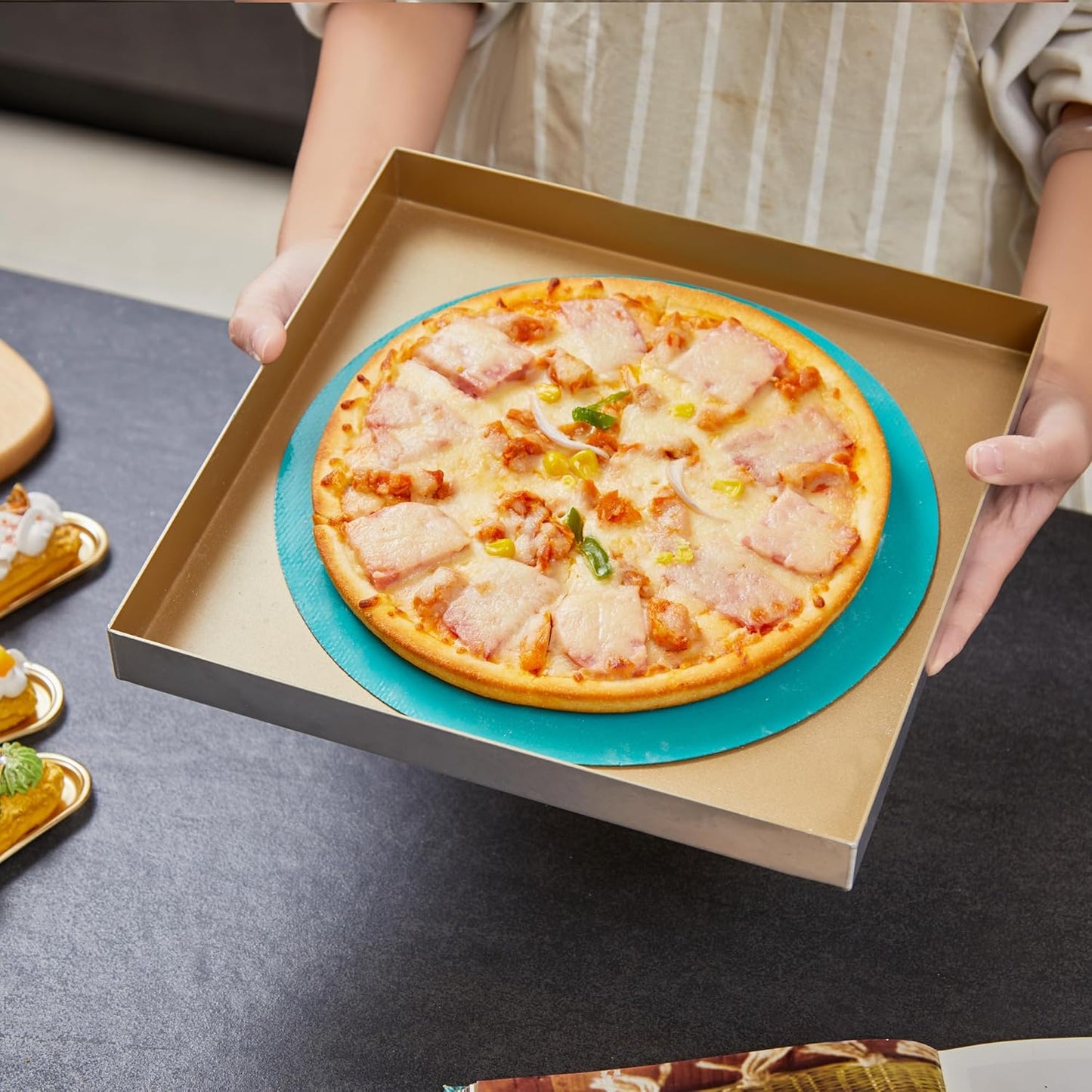 GUYDREMAT 8-Inch & 9-Inch Silicone Baking Mats Set of 2 - Heat-Resistant, Non-Stick Surface, Ideal for Cakes, Pizza, Pastries, Sourdough, Compact Storage, Compatible with Air Fryers