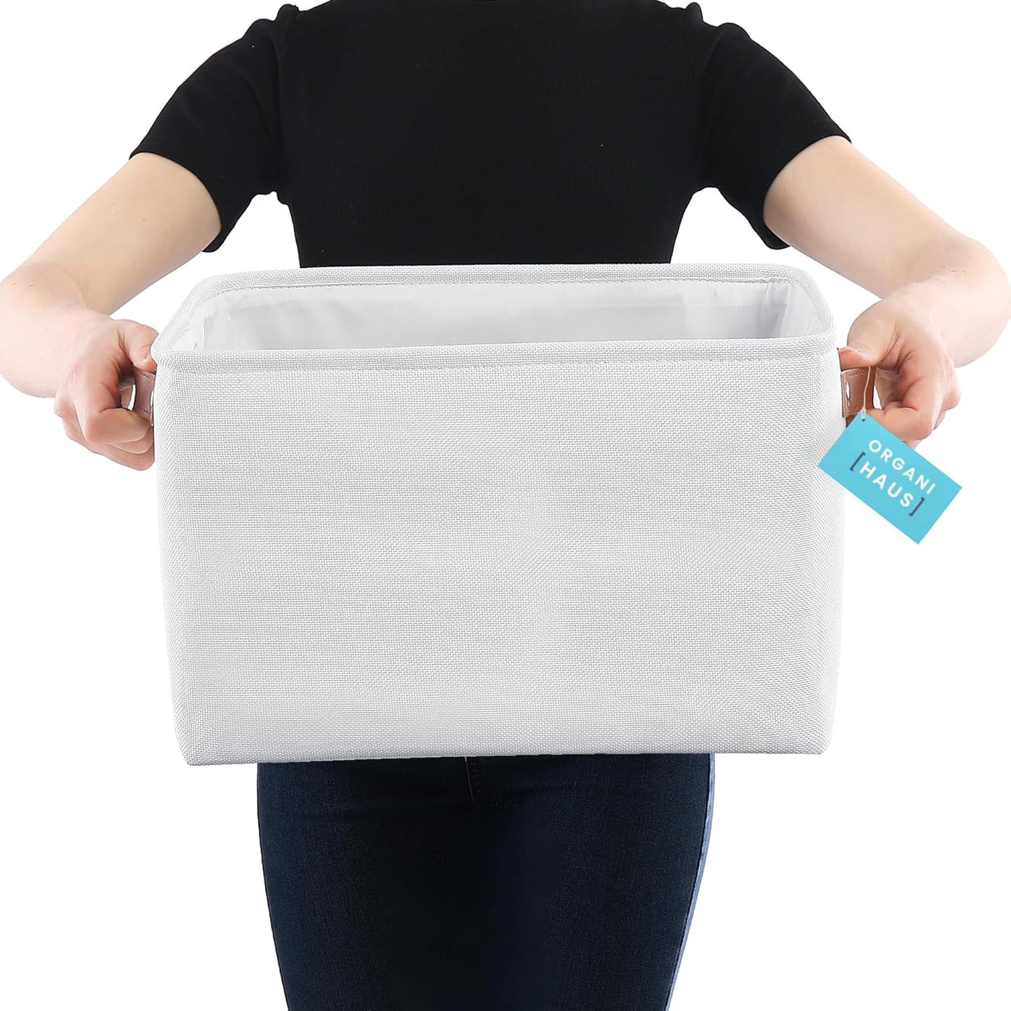 OrganiHaus Large Fabric Storage Baskets for Shelves 3 Pack, 15x11in Closet Storage Bins for Shelves, Cloth Baskets for Organizing, Linen Closet Organizers, Fabric Basket - Off-White