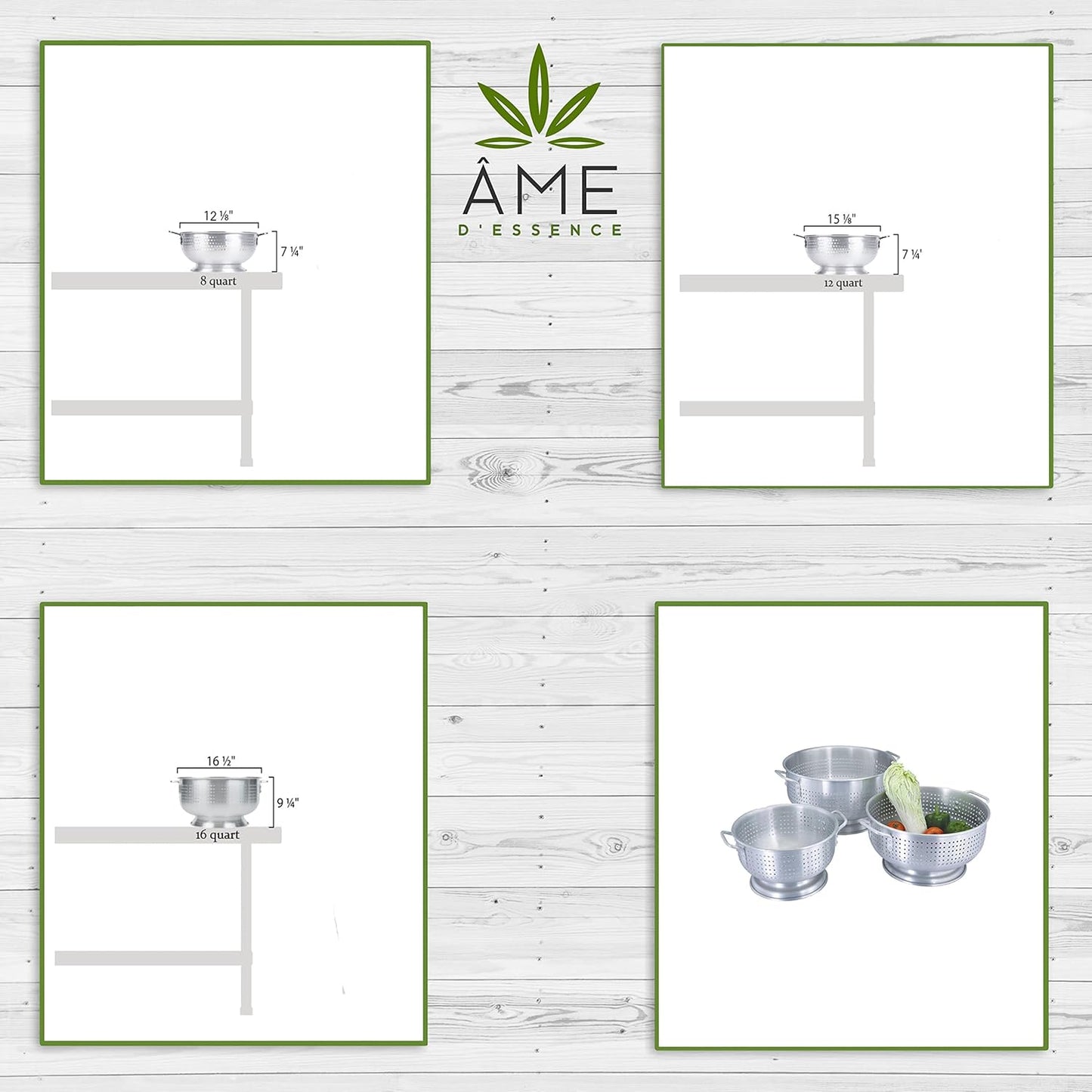 (16-QT) Aluminum Colander with Handles and Base Heavy Duty Commercial Grade