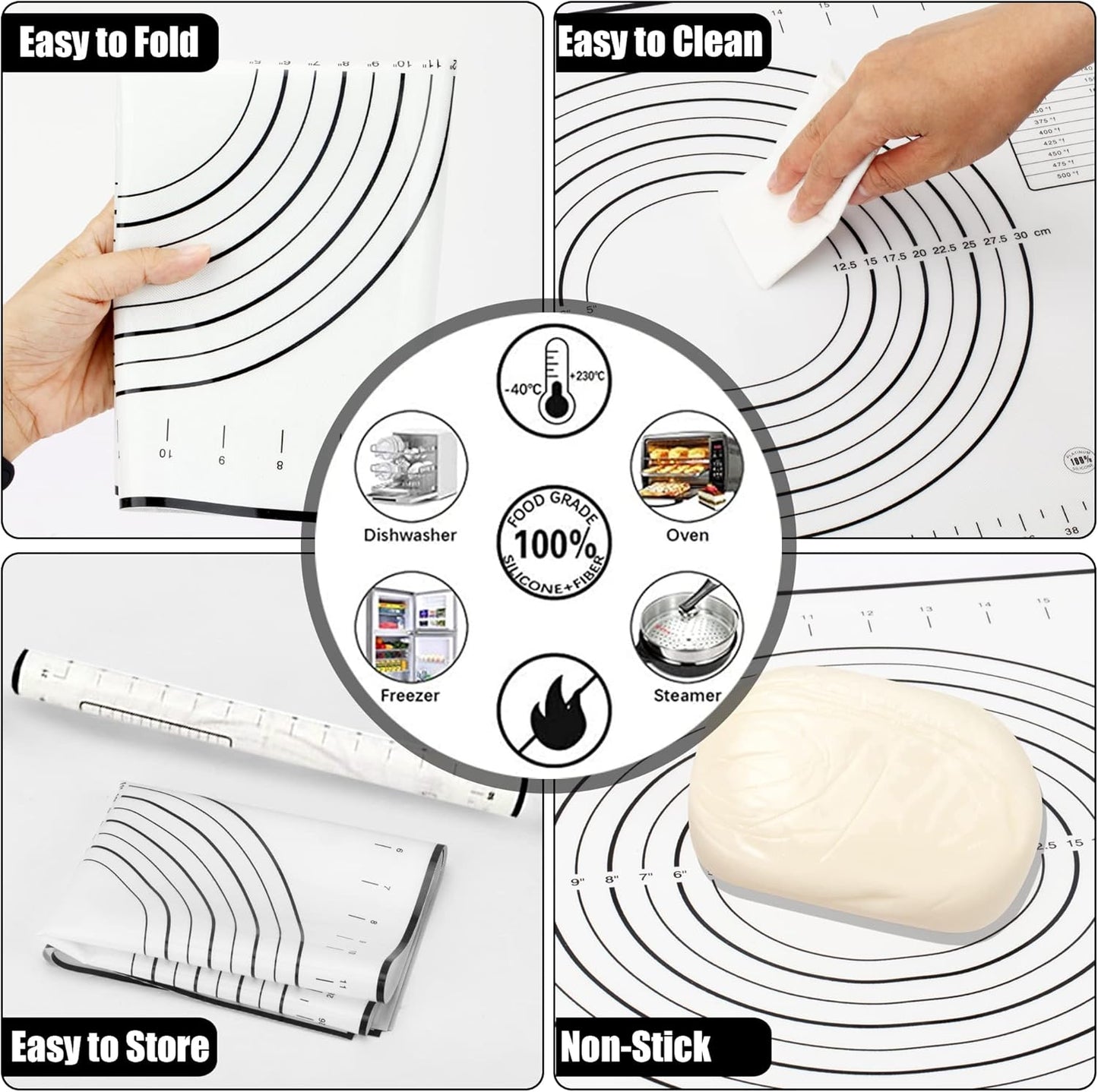 Marble Rolling Pin with Pastry Baking Mat and Stainless Steel Dough Cutter, 18.5” (Includes handle) Rolling Pin for Baking Cookie Crust Crisp Pizza with 3 Thickness Rings and Wood Stand