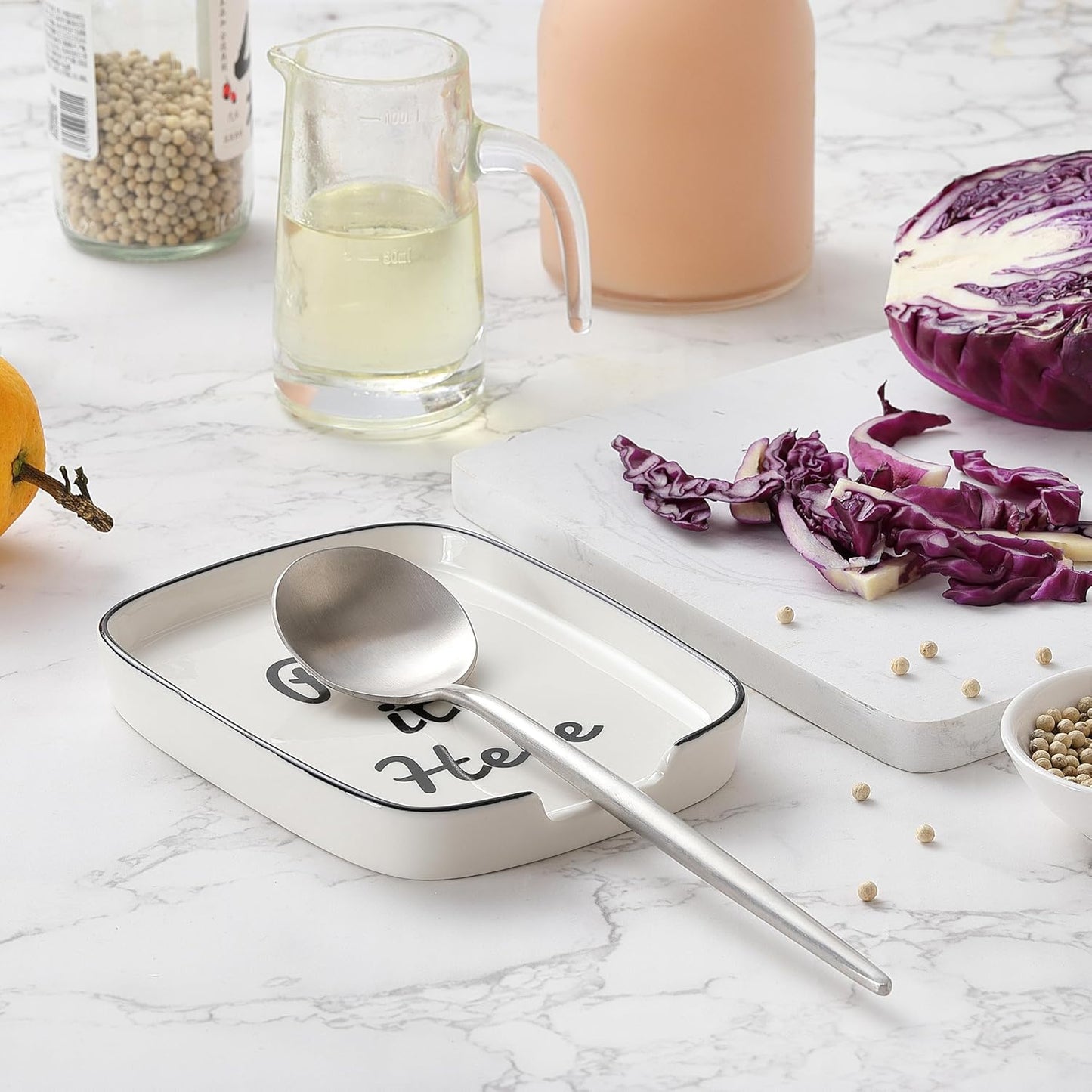 Spoon Rest for Stove Top, Ceramic Spoon Holder for Kitchen Counter, White and Cute Coffee Spoon Rest, Large Cooking Utensil Rest for Spoon, Spatula, Ladle (5.8 * 4.5 inch)