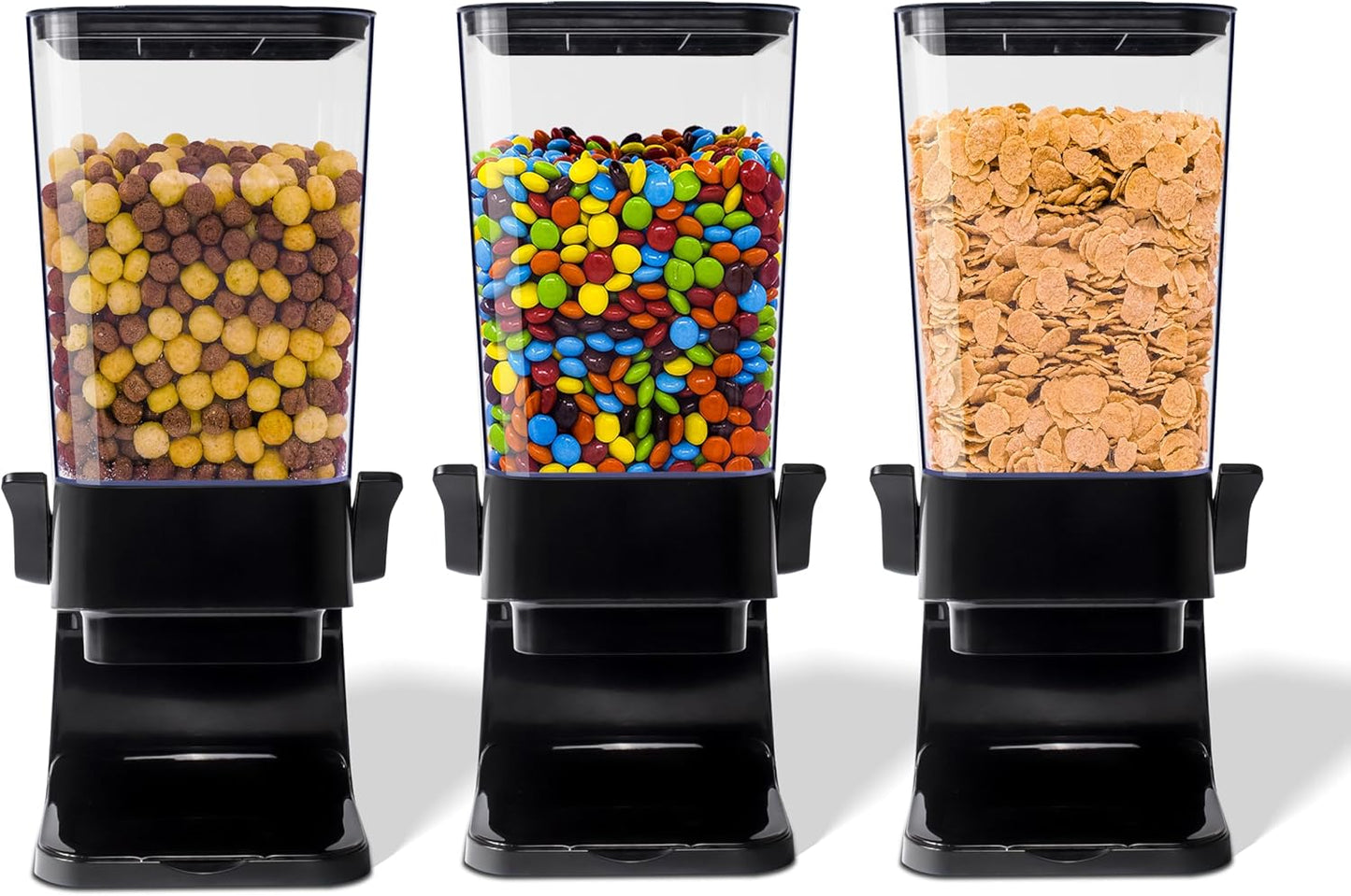 Cereal Dispenser Countertop, 5L Kitchen Organization Cereal Containers Storage, Desktop Candy Dispenser Plastic Cereal Dispenser, Snack Containers Can Hold Granola, Dry Food, Grain (Black, 3Pc)