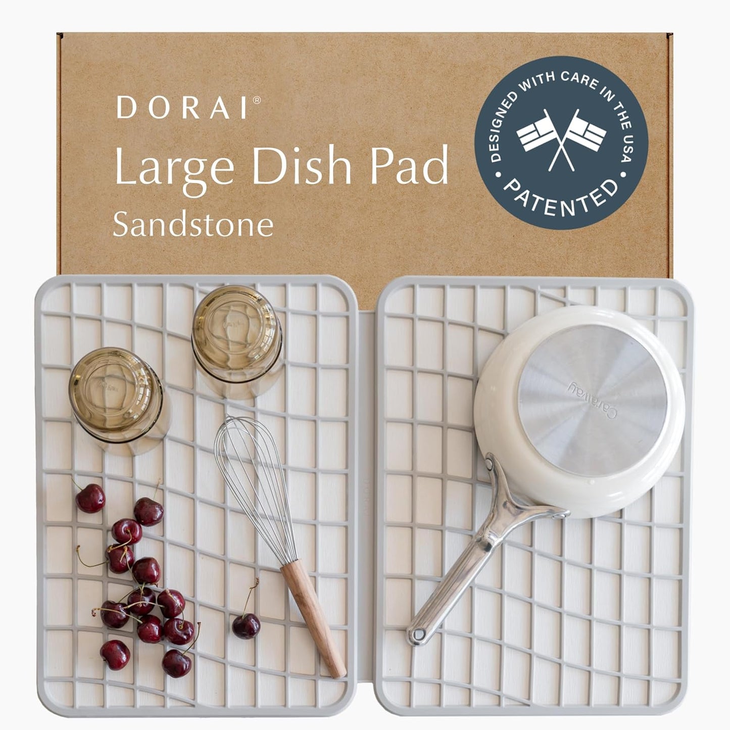 Dorai Home Large Dish Pad – 40% More Drying Space, Eco-Friendly Quick-Drying Stone Mat for Kitchen, 24.6" x 16.5", Sandstone