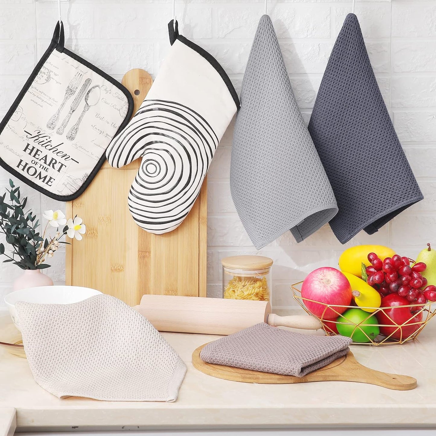 Homaxy 100% Cotton Waffle Weave Kitchen Dish Cloths, Ultra Soft Absorbent Quick Drying Dish Towels, 12 x 12 Inches, 6-Pack, Mixed Color