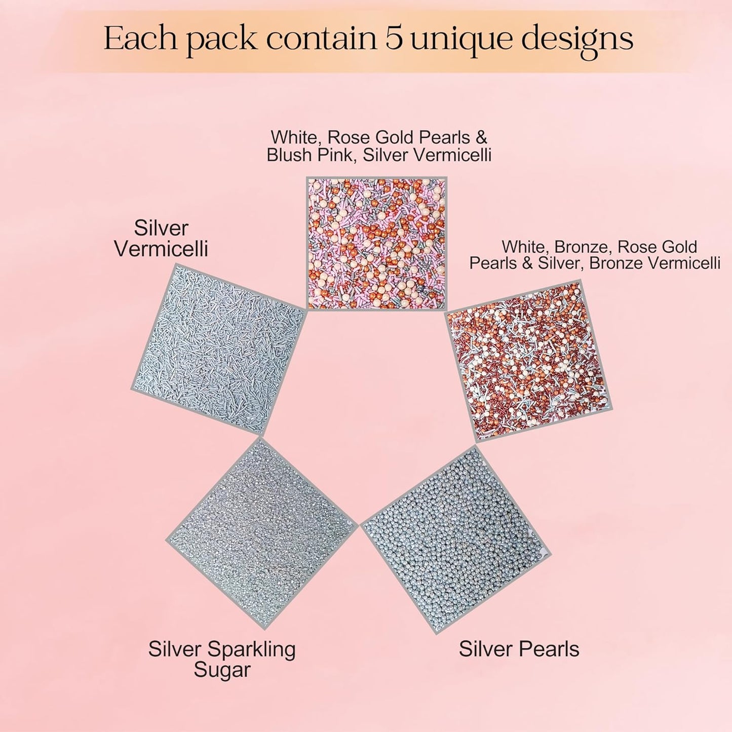 Confect Edible Cake Sprinkles Mix – Silver, Bronze & White Pearls, Silver Jimmies, Sparkling Sugar – Dessert Toppings for Cakes, Cupcakes, Cookies & Baking Decoration | Vegan, Gluten-Free, Nut-Free, Soy-Free, Dairy-Free, Palm Oil-Free- 5 Oz