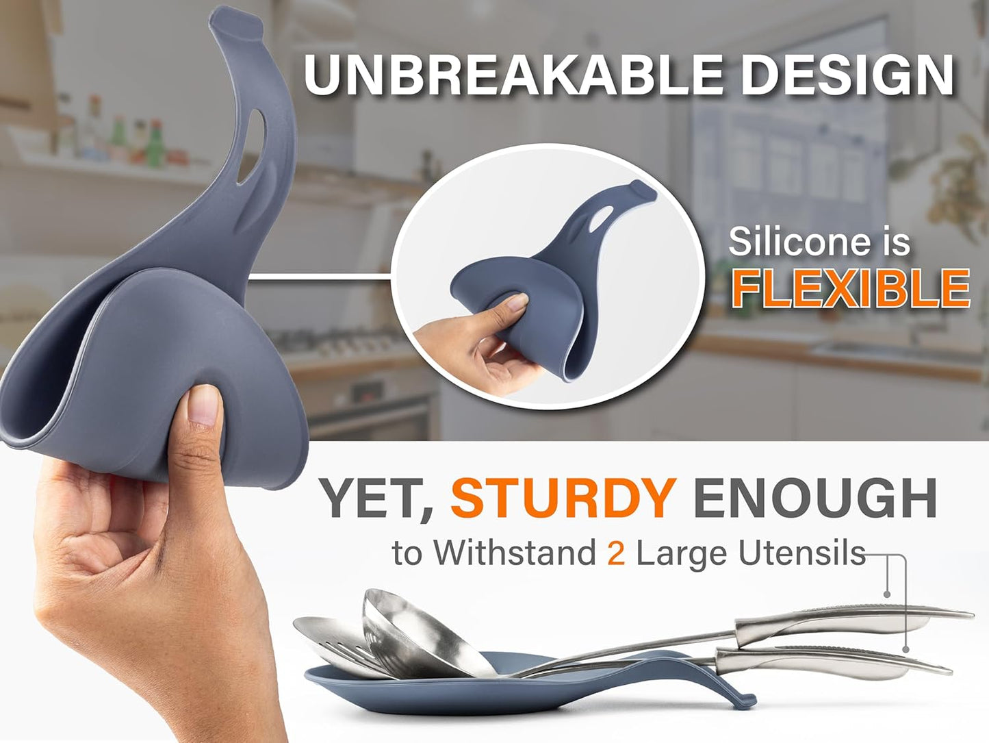 Silicone Spoon Rest for Stove Top, Set of 2 - HEAT RESISTANT, EASY TO CLEAN Kitchen Spoon Rest for Kitchen Counter, Holds XL Utensils, Safe on GLASS & INDUCTION Cooktops, DOESN’T BREAK if Dropped