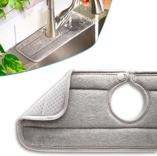 The Original Ternal Sinkmat Drip Catcher & Splash Guard, Faucet Mat for Sinks – Absorbent Microfiber, Machine Washable Counter Protector & Drying Mat for Kitchen, Bathroom or RV [Grey, 15in, 1 Pack]