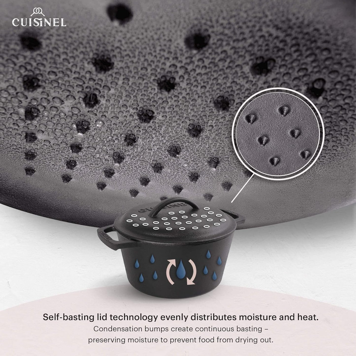 Cuisinel Cast Iron Dutch Oven - 3-Quart Deep Pot + Lid + Pan Scraper + Handle Covers - Large Pre-Seasoned Cooker for Baking Bread, Soup, Frying - Indoor/Outdoor Kitchen, Camping, Fire, BBQ Cookware