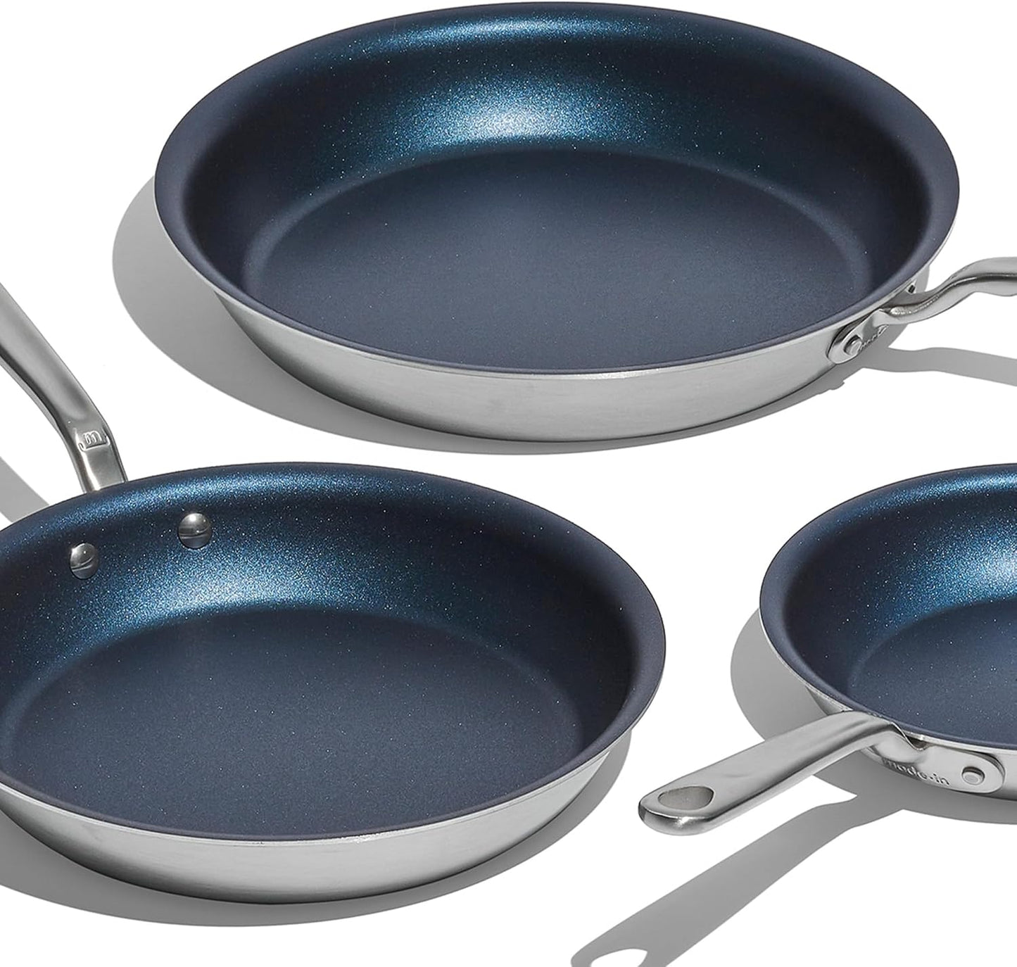 Made In Cookware - ProCoat Non Stick 3 Piece Frying Pan Set (Includes 8",10",12") - 5 Ply Stainless Clad - Professional Cookware - Crafted in Italy - Induction Compatible (Harbour Blue)