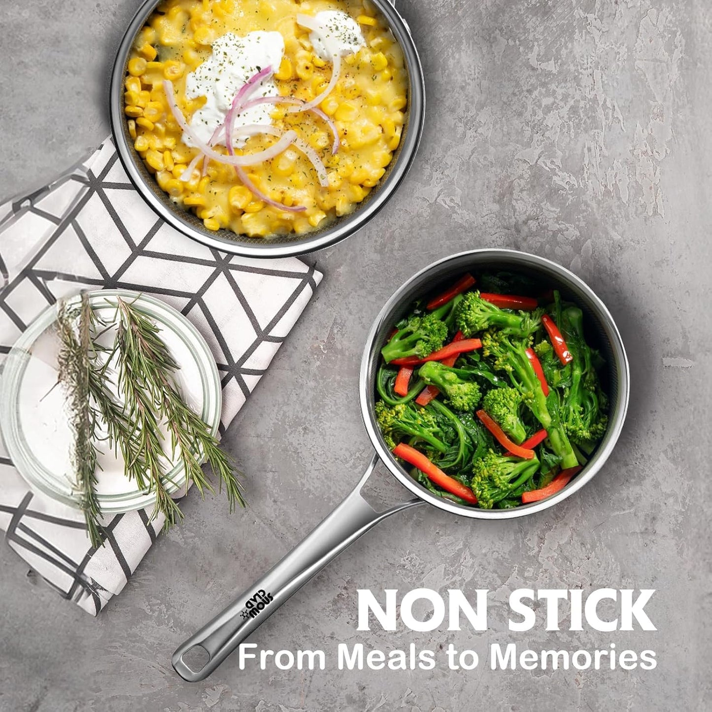 Sauce pan with lid,1.5 Quart Hybrid Nonstick Sauce pans set, Stainless Steel cookware,non stick Pots PFOA Free,Works on Induction,Ceramic and Gas Cooktops