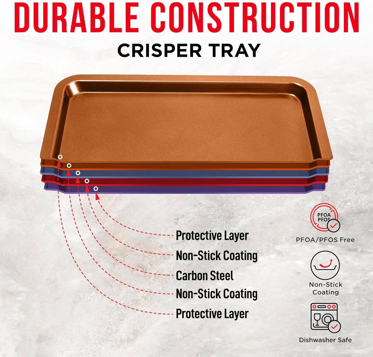 Air Fryer Tray Basket w/Elevated Mesh Great For Oven, For Baking & Crispy Foods, Dishwasher Safe,PTFE/PFOA/PFOS FREE Extra-large 9.5/''x13/'',Copper