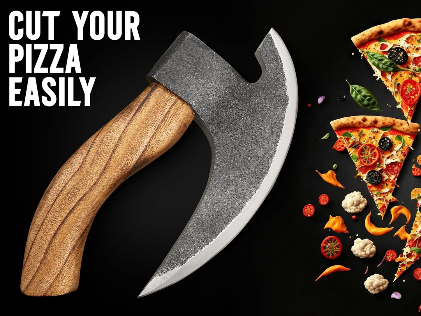 Handmade Viking Pizza Cutter Pizza Axe | Authentic Medieval Pizza Slicer with Ash Wooden Handle & Leather Sheath | Novelty Kitchen Tools for Pizza, Crust Cutting, and More