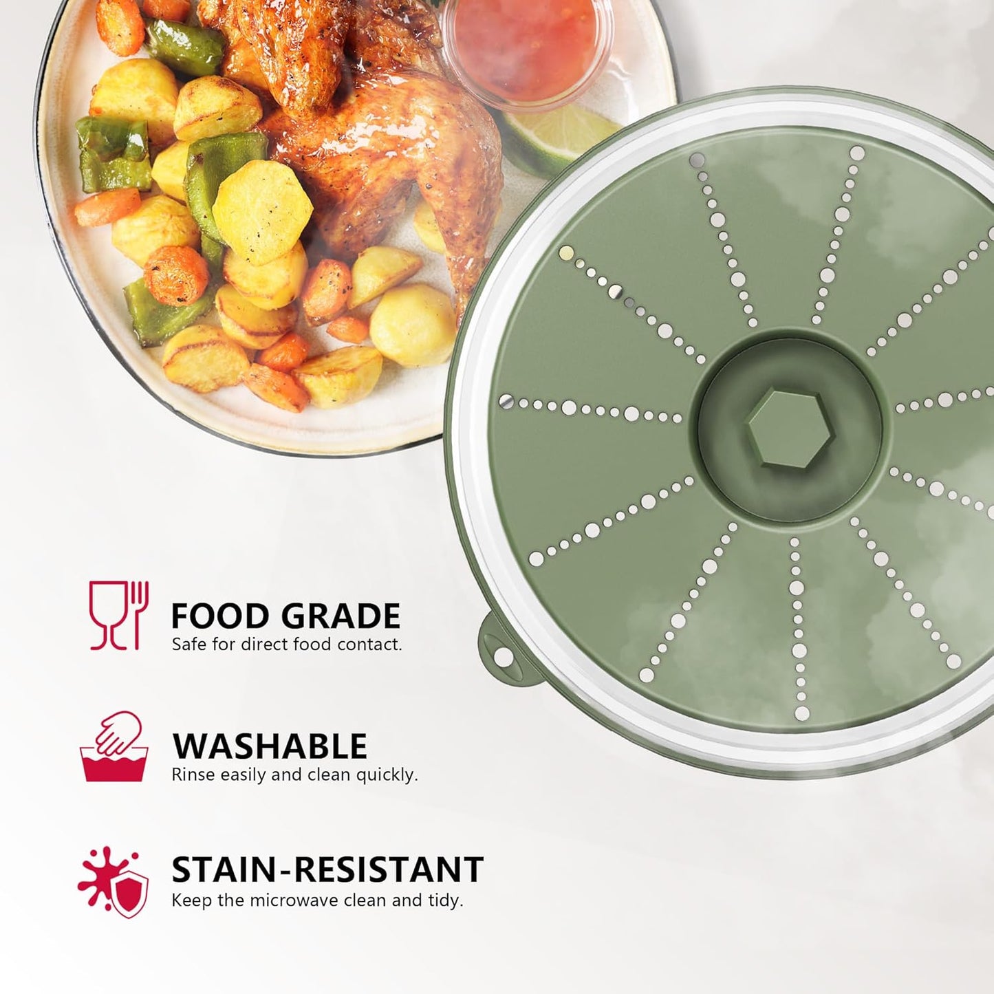 WVM Microwave Splatter Cover & Mat, Vented Collapsible Splatter Guard dish Plate lid & Silicone Round Kitchen Mat for Food, Meal Prep, Green