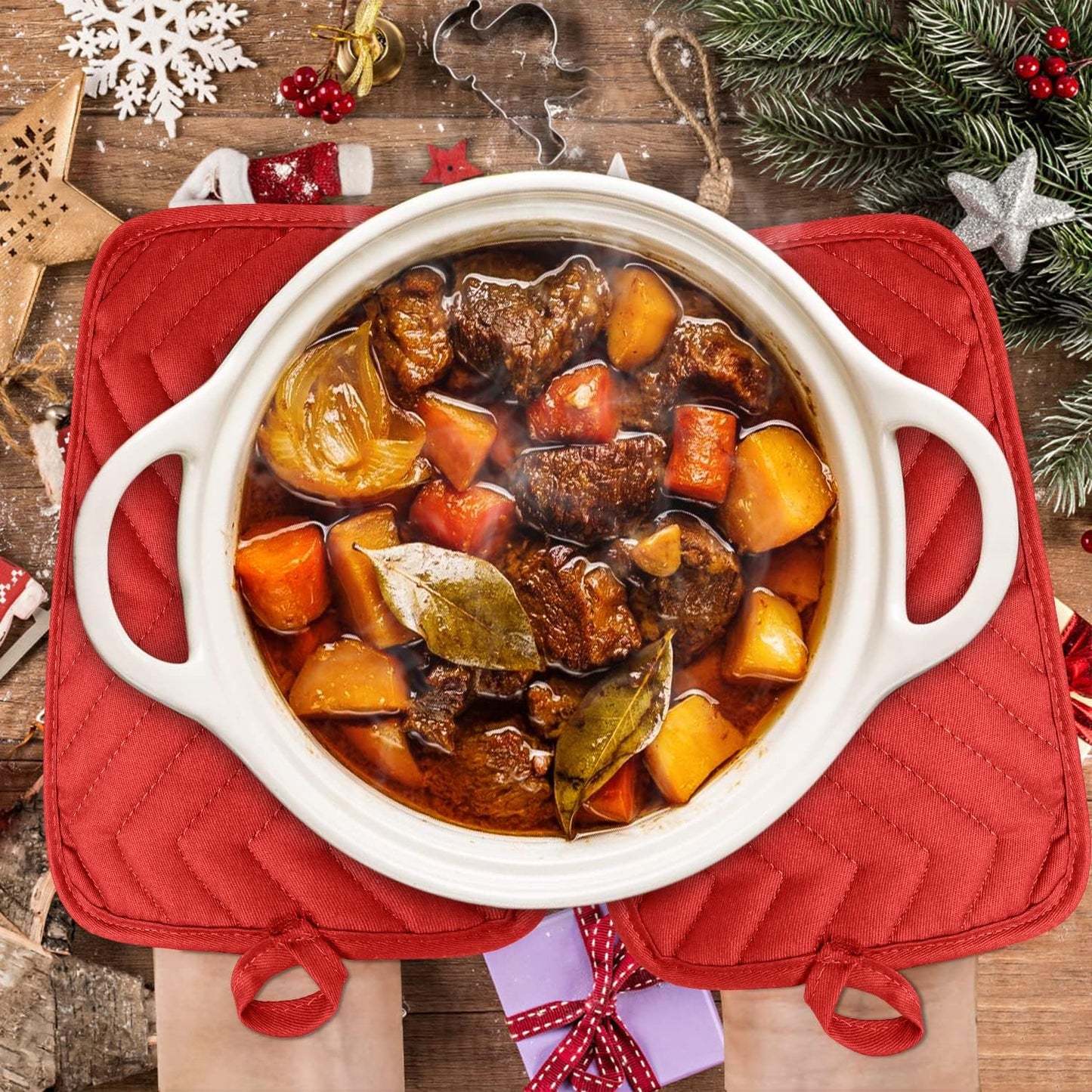 GROBRO7 5Pack Pocket Pot Holders Cotton Heat Resistant Potholder Multipurpose Hot Pads Machine Washable Oven Mitts Potholders Bulk for Daily Kitchen Baking and Cooking 7 x 9 Inch Red