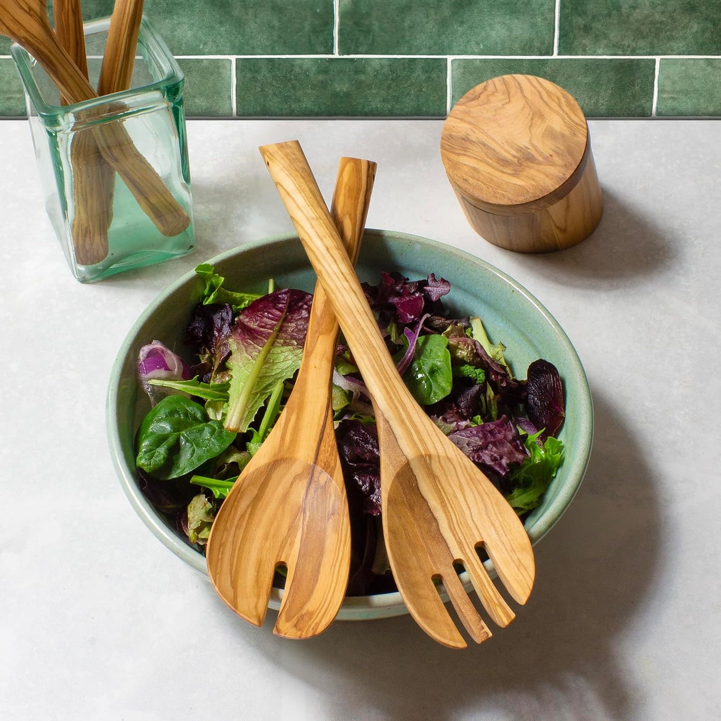 Rock & Branch Olive Wood Salad Serving Utensils, Great for Tossing and Serving Salad, Pasta and More