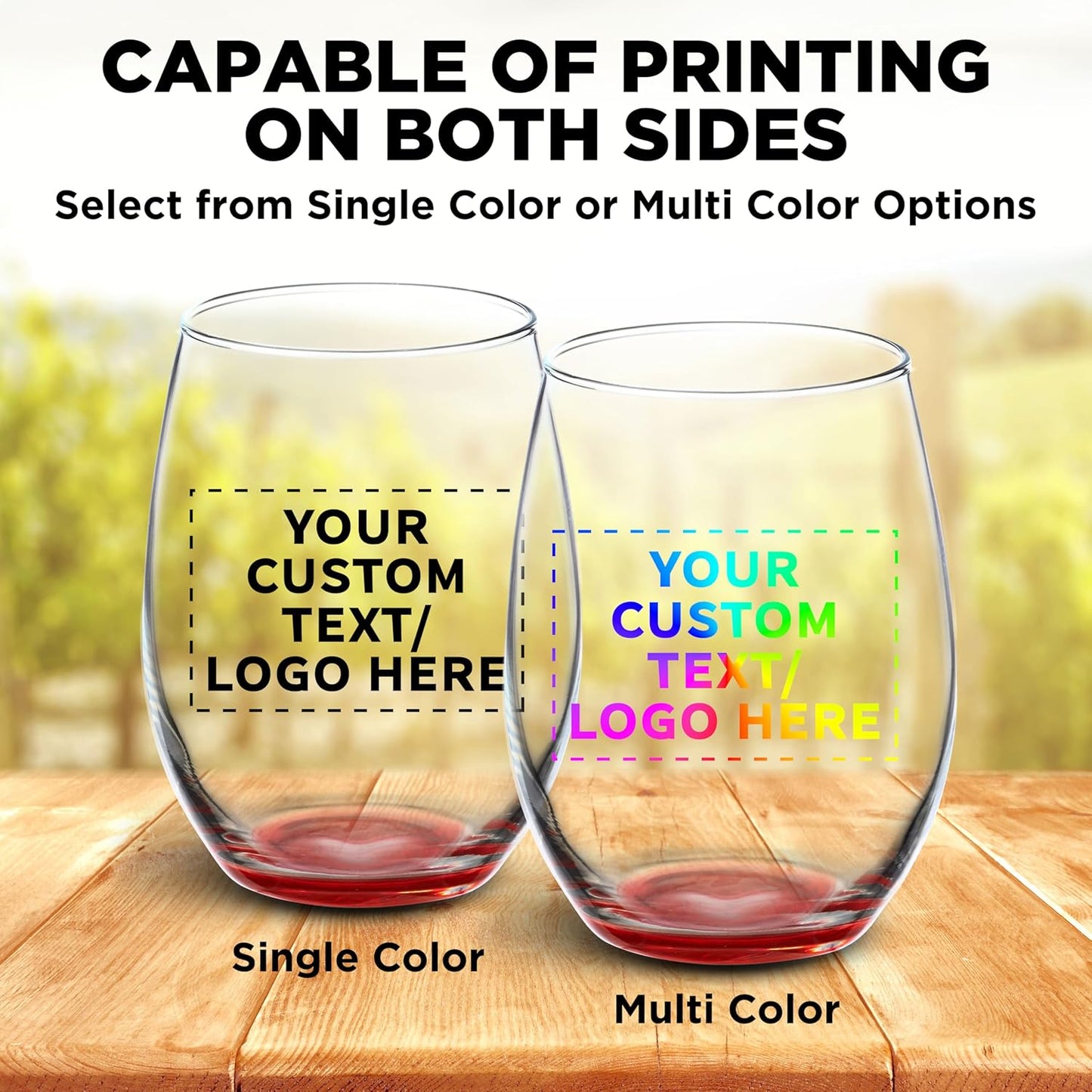 DISCOUNT PROMOS 10 ARC Stemless Wine Glasses Set, 21 oz. - Customizable Text, Logo - Chardonnay, Cabernet, Merlot, Sauvignon - Red