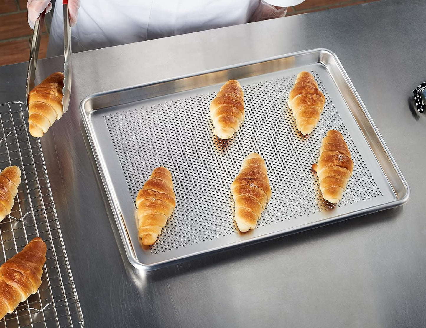 CURTA 6 Pack Aluminum Sheet Pan Perforated, NSF Listed Half Size 18 x 13 inch Commercial Bakery Cake Bun Pan, Baking Tray