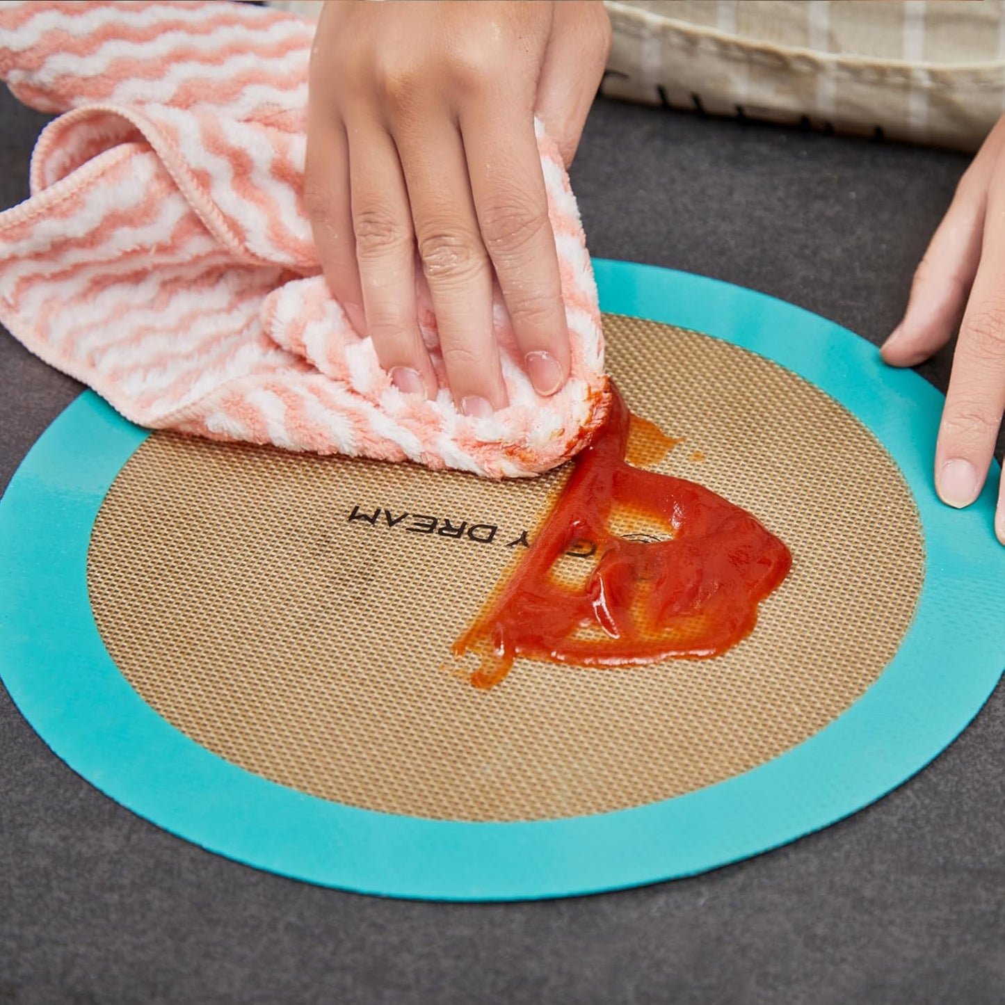 GUYDREMAT 8-Inch & 9-Inch Silicone Baking Mats Set of 2 - Heat-Resistant, Non-Stick Surface, Ideal for Cakes, Pizza, Pastries, Sourdough, Compact Storage, Compatible with Air Fryers