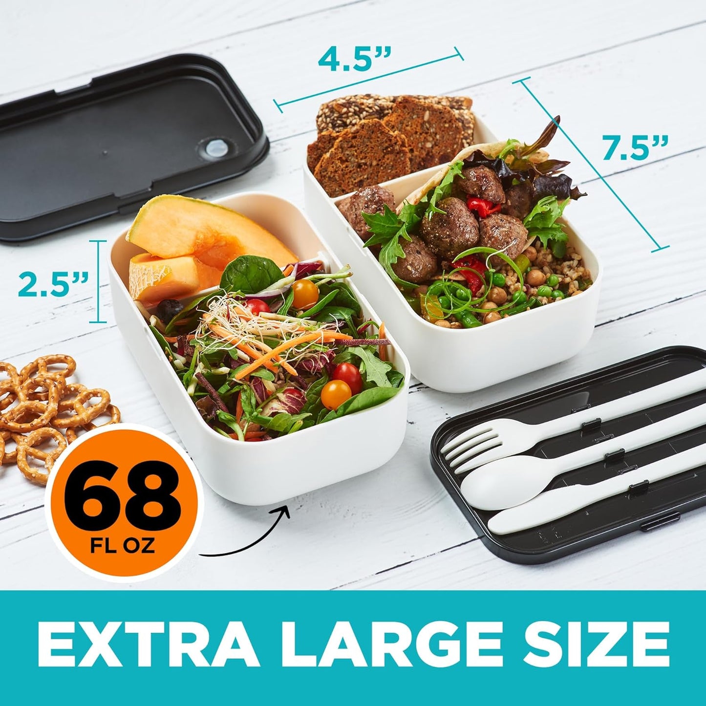 Double Premium Bento Box Adult, 67 fl oz BPA-Free - Cream Stackable Lunch Box with Leak-Proof Lids & Dividers, Perfect for Meal Prep, Lunches & Portion Control