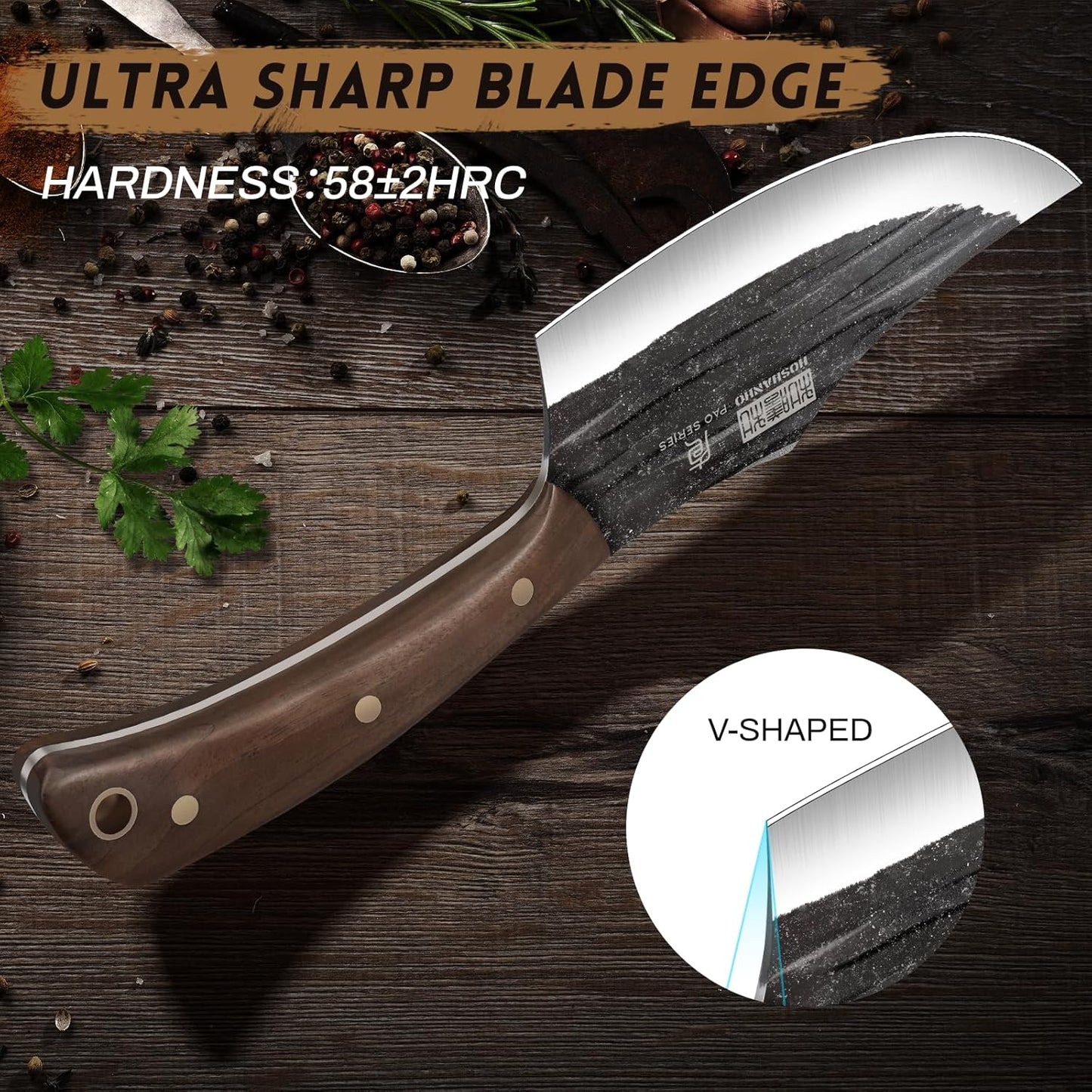 HOSHANHO Butcher Knife Set, Hand Forged Butcher Chef Knife Set with Roll Bag, Sharp Meat Cleaver Knife & Bone Chopper Knives & Fillet Knives for Home & Camping & BBQ Gift for Men