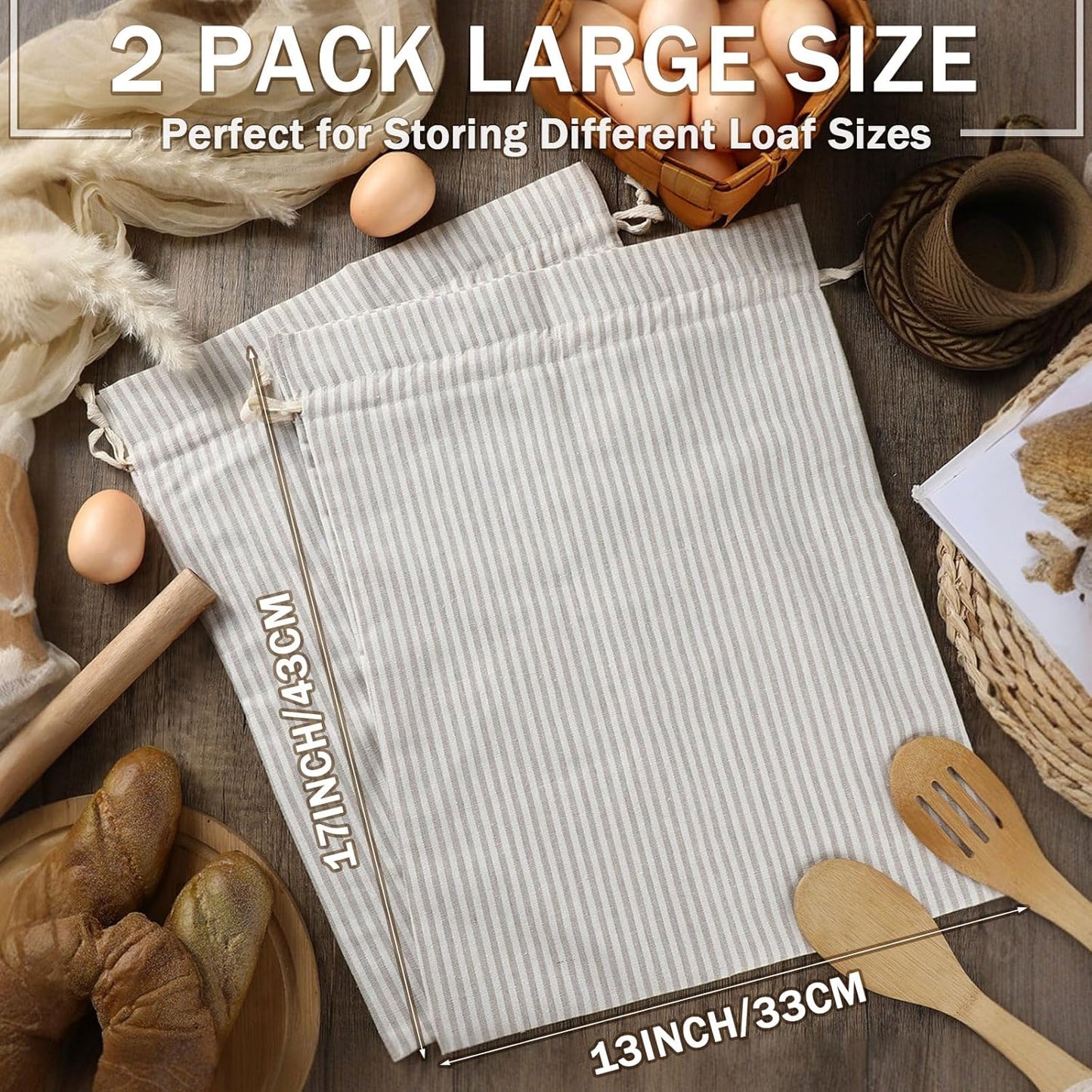 2 Pcs Lined Bread Bags for Homemade Sourdough Bread Reusable Storage Bag with Plastic 13 * 17 Inch Lined Saver Container Bag Cotton Homemade Bags(Retro Style)