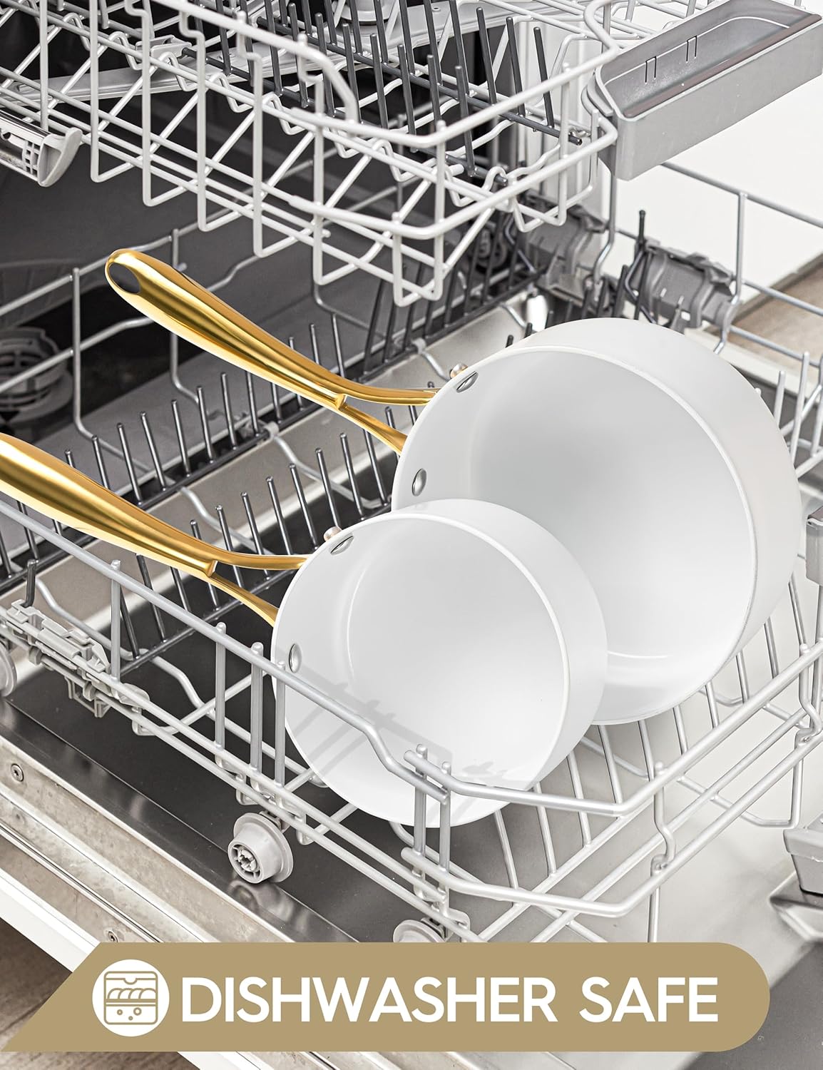 MICHELANGELO 3 Quart Saucepan with Lid, Non-Toxic Ceramic Sauce Pan with Ergonomic Handle, Nonstick 3 Qt Small Pot, Induction-Compatible, White