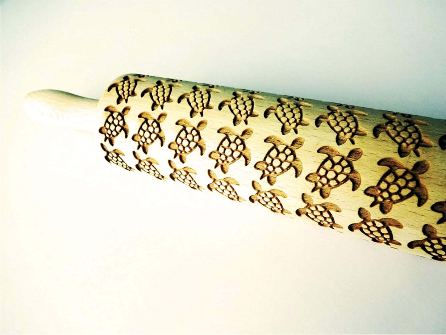 TURTLES EMBOSSING ROLLING PIN LASER ENGRAVED WOODEN DOUGH ROLLER with TURTLES COOKIES DECORATING ROLLER