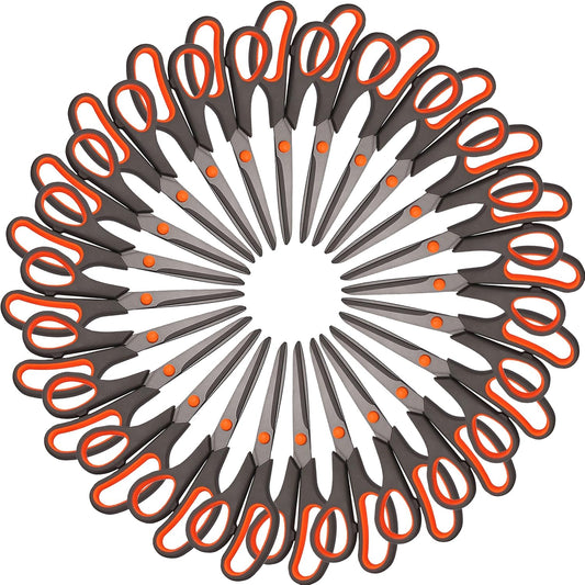 24 Pack Titanium Scissors, Rkqoa 8" All Purpose Scissor Bulk - 2.5mm Thick Sharp Scissors for Office School Sewing Craft Supplies, Classroom Must have, Teacher/Class Shears, Right/Left Handles