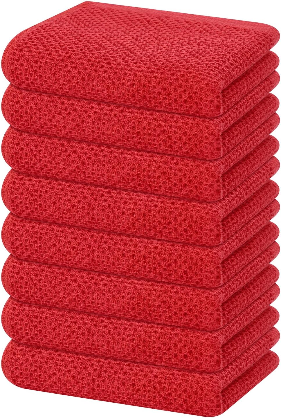 Homaxy 100% Cotton Waffle Weave Kitchen Dish Towels, Ultra Soft Absorbent Quick Drying Cleaning Towel, 13 x 28 Inches, 8-Pack, Red