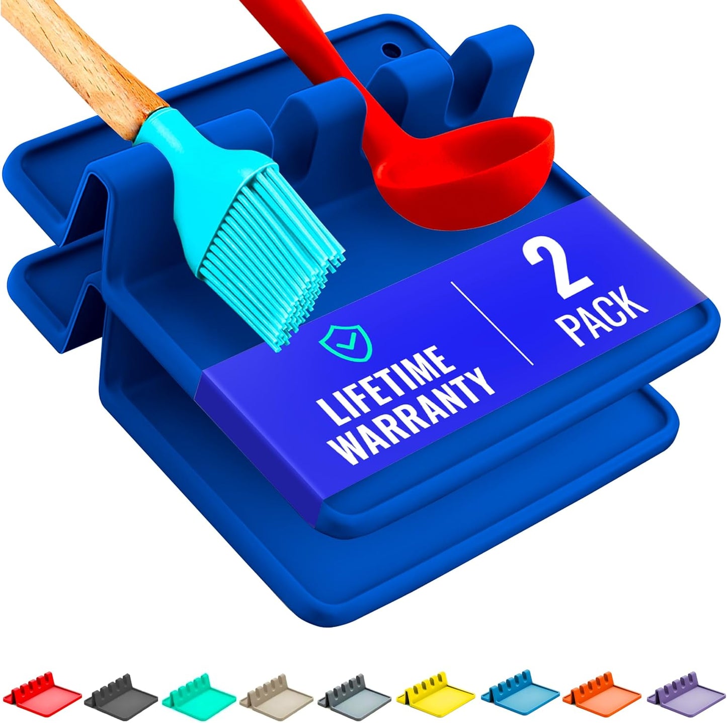 Silicone Spoon Rest for Stove Top with Drip Pad (Two Pack) - Heat Resistant BPA Free Utensil Rest & Spoon Holder for Kitchen Counter - Grill Utensil Holder - Spatula Holder, Tongs, Ladle