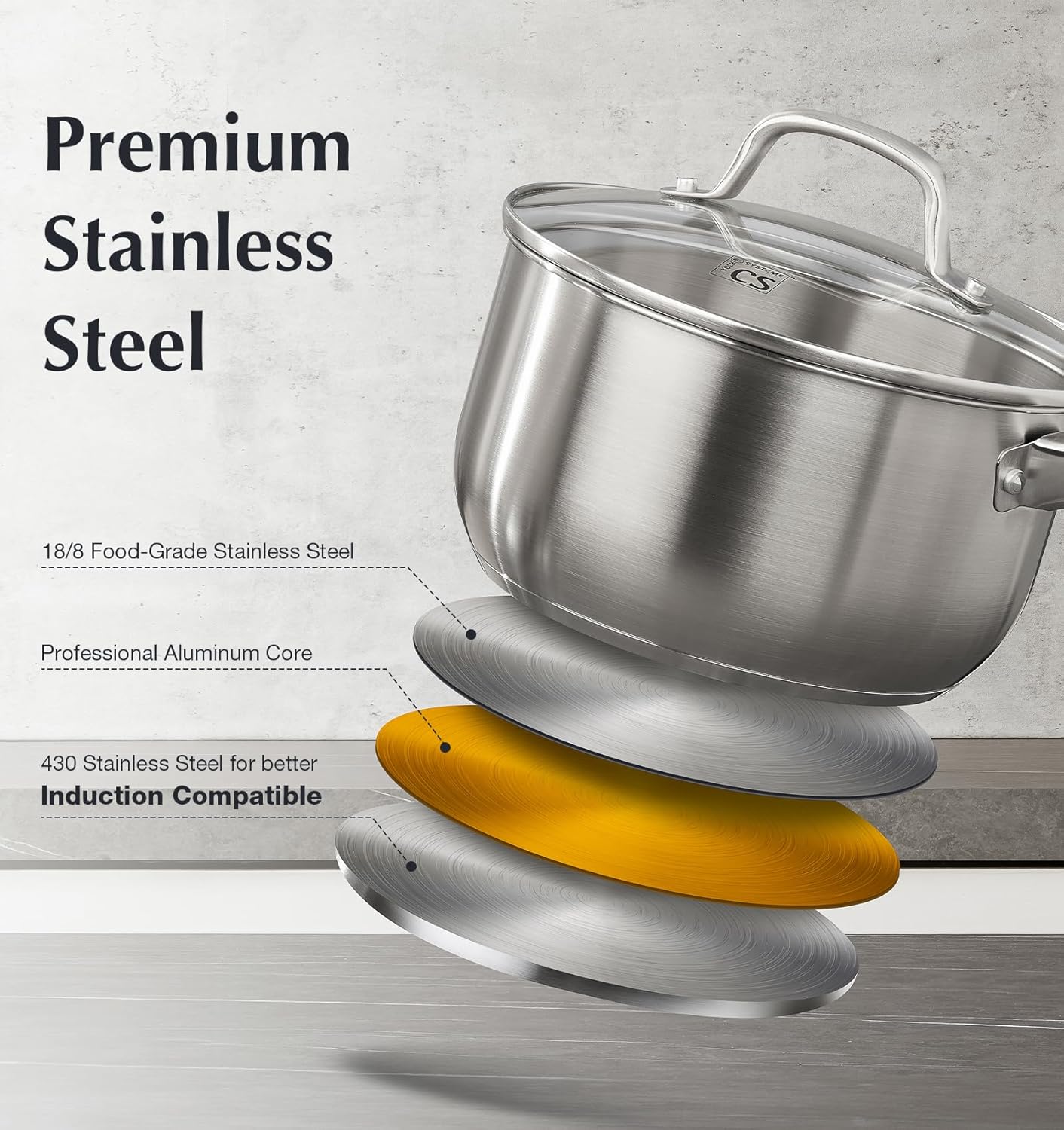 KOCH SYSTEME CS Stainless Steel Saucepan Set, 1 Quart & 2 Quart Sauce Pan Sets with Lid, Premium Sauce Pan Sets, Induction Saucepans, Stainless Steel Pot Set, Steel Sauce Pots, Oven Safe