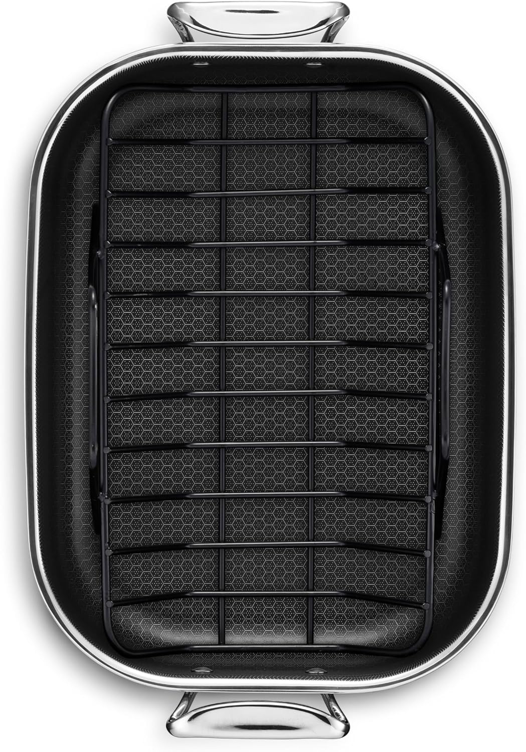 HexClad Hybrid Nonstick Small Roasting Pan with Rack, Dishwasher-Friendly, Oven-Safe Up to 900°F, Compatible with All Cooktops