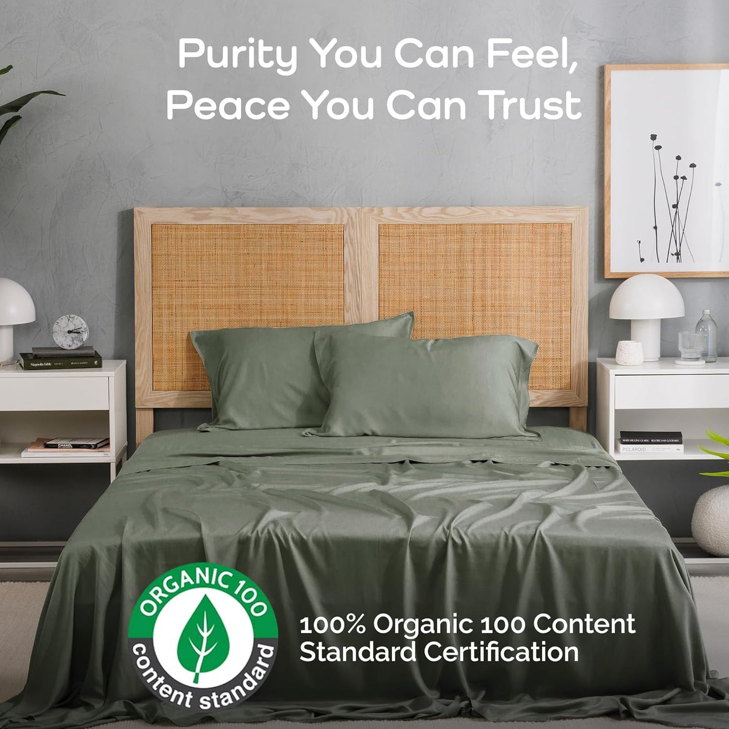 100% Viscose from Bamboo Sheets Full Size, Super Soft Bedding Set, 4PC Cooling Sheets for Hot Sleepers, Vegan Silk Moisture Wicking, Organically Grown Bedsheet, Moss - 54" x 75"