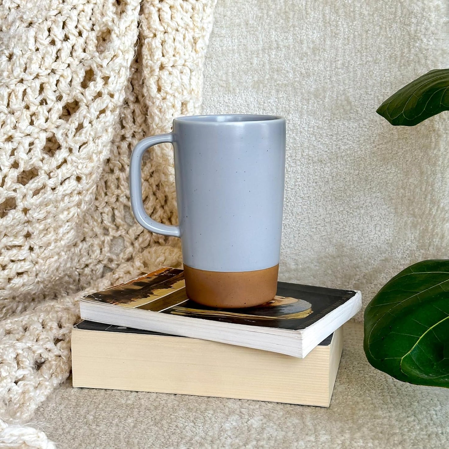 Mora Ceramics Large Tea Mug with Loose Leaf Infuser and Ceramic Lid, 18 oz, Portable, Microwave and Dishwasher Safe, Tall Coffee Cup - Rustic Matte Ceramic Glaze, Modern Herbal Tea Strainer, Sleet