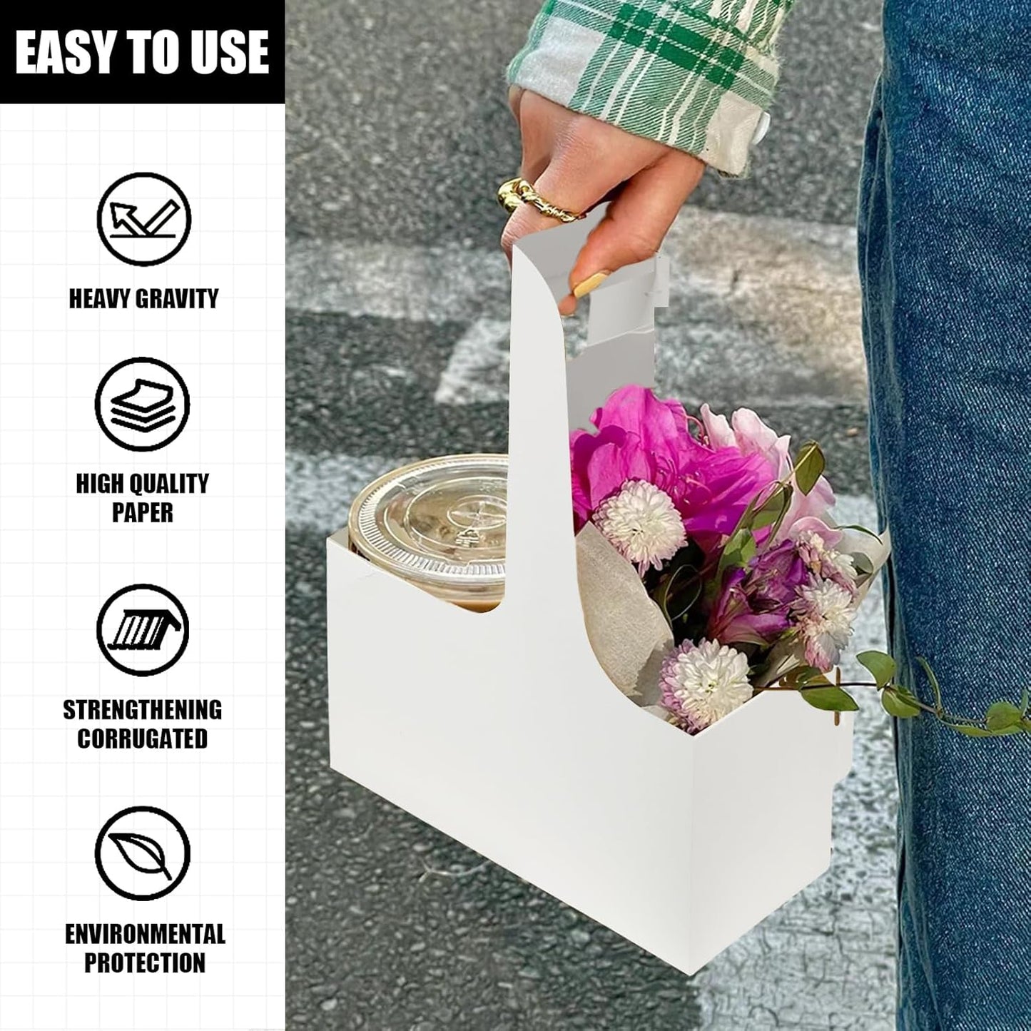 2 Cup Disposable Drink Carrier for Delivery with Handle,15 Count White Paperboard Cup Holder,Cup Carriers for Hot or Cold Drinks,Coffee Carrier, Food Delivery,Take Out Cup Carriers (White, 15 PCs)