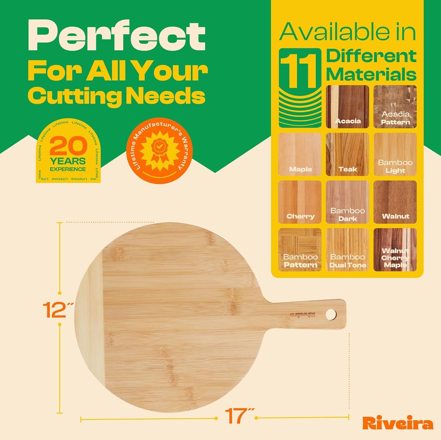 Riveira Two Tone Bamboo Wood Cutting Board – Gourmet Bamboo Grandeur: 17 x 12 Wooden Cutting Board – Wooden Cutting Boards For Kitchen Decorative – Innovative Juice Grooves Wooden Chopping Board