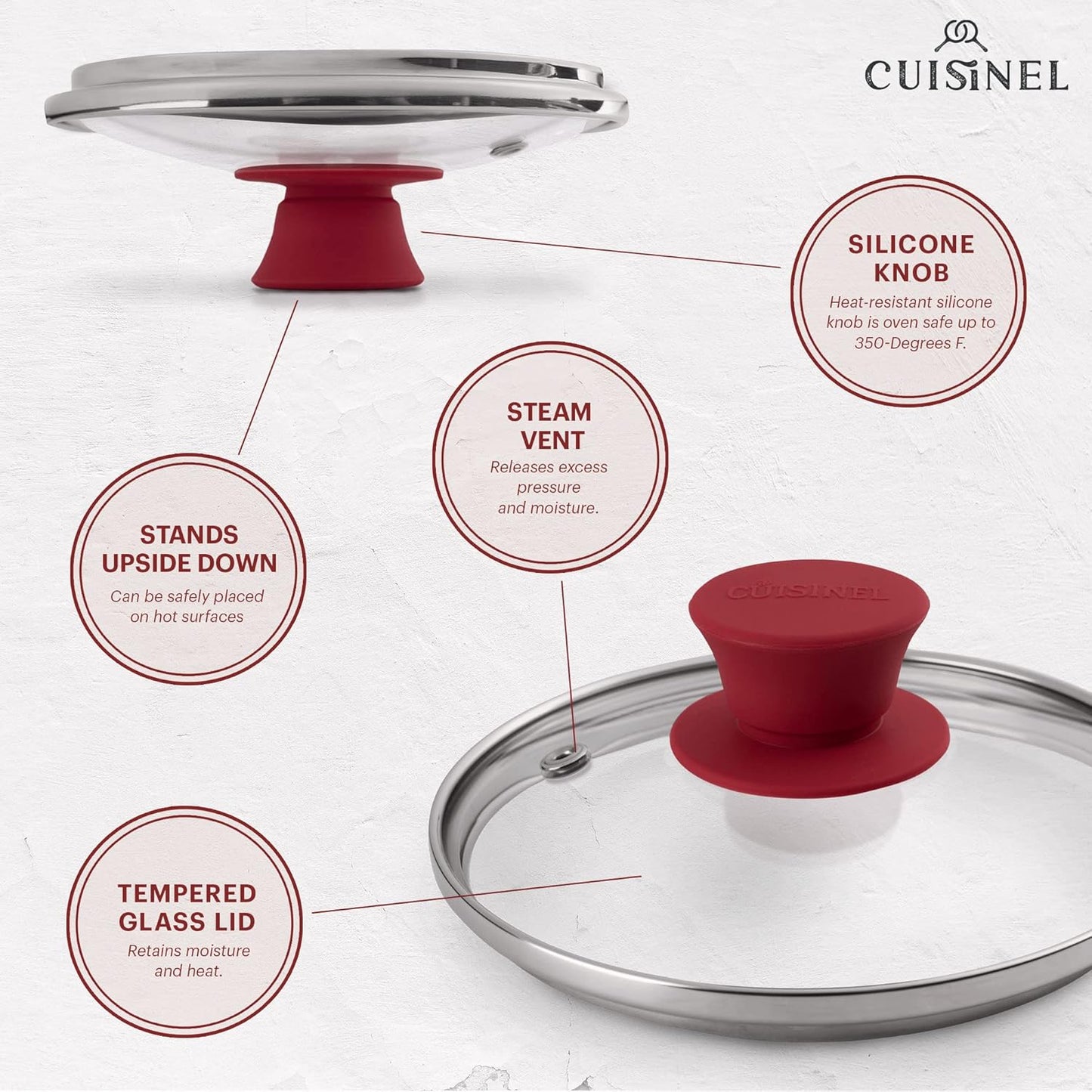 Cuisinel Glass Lid with Steam Vent Hole - 6"-Inch/15.24cm - Compatible with Lodge Cast Iron Skillet Pan - Fully Assembled Universal Replacement Cover - Tempered, Oven Safe - Reinforced Stainless Rim