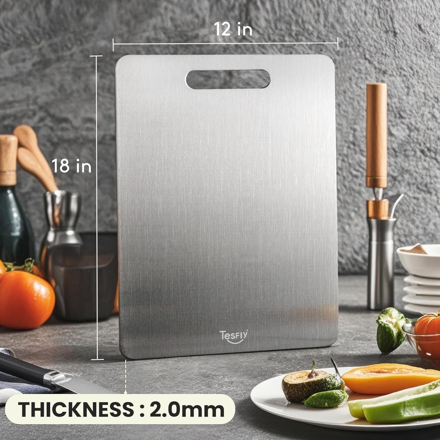 New Titanium Cutting Board - 100% Pure Titanium Cutting Boards For Kitchen,Easy to clean, Double-sided food-grade Cutting Board For Cutting Meats, Fruits And Vegetables（18 * 12）