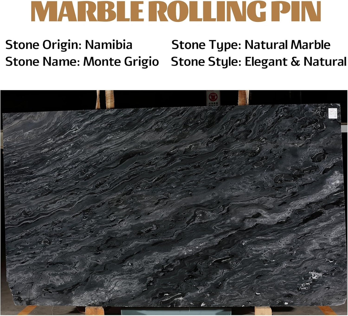 Koville African Natural Marble French Rolling Pin, 12inch Non-Stick Rolling Pin for Baking, Dough Roller for Pasta, Dumpling, Fondant, Pie, Bread, Pizza, Kitchen Baking Tools(Monte Grigio)