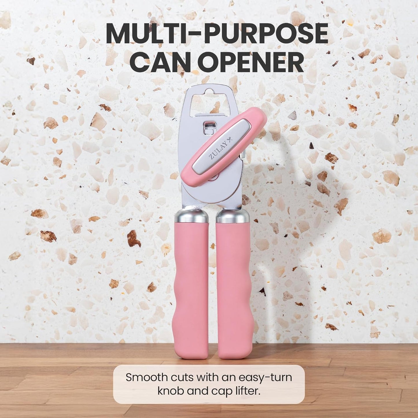 Zulay Kitchen Heavy Duty Stainless Steel Can Opener Manual with Bottle Opener - Rust Proof Manual Can Opener With Turn Knob & Soft Grip Handles