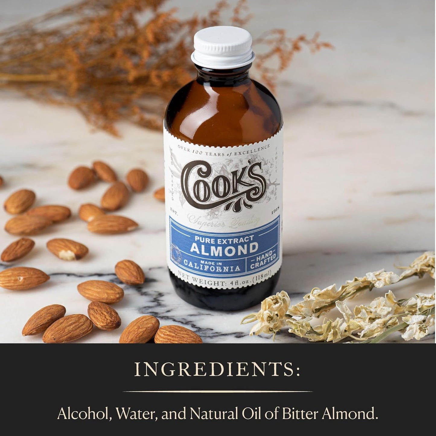 Cook’s, Pure Almond Extract for Baking, Cooking, and Mixology, Allergen Free Almond Flavoring Extract, 8 oz