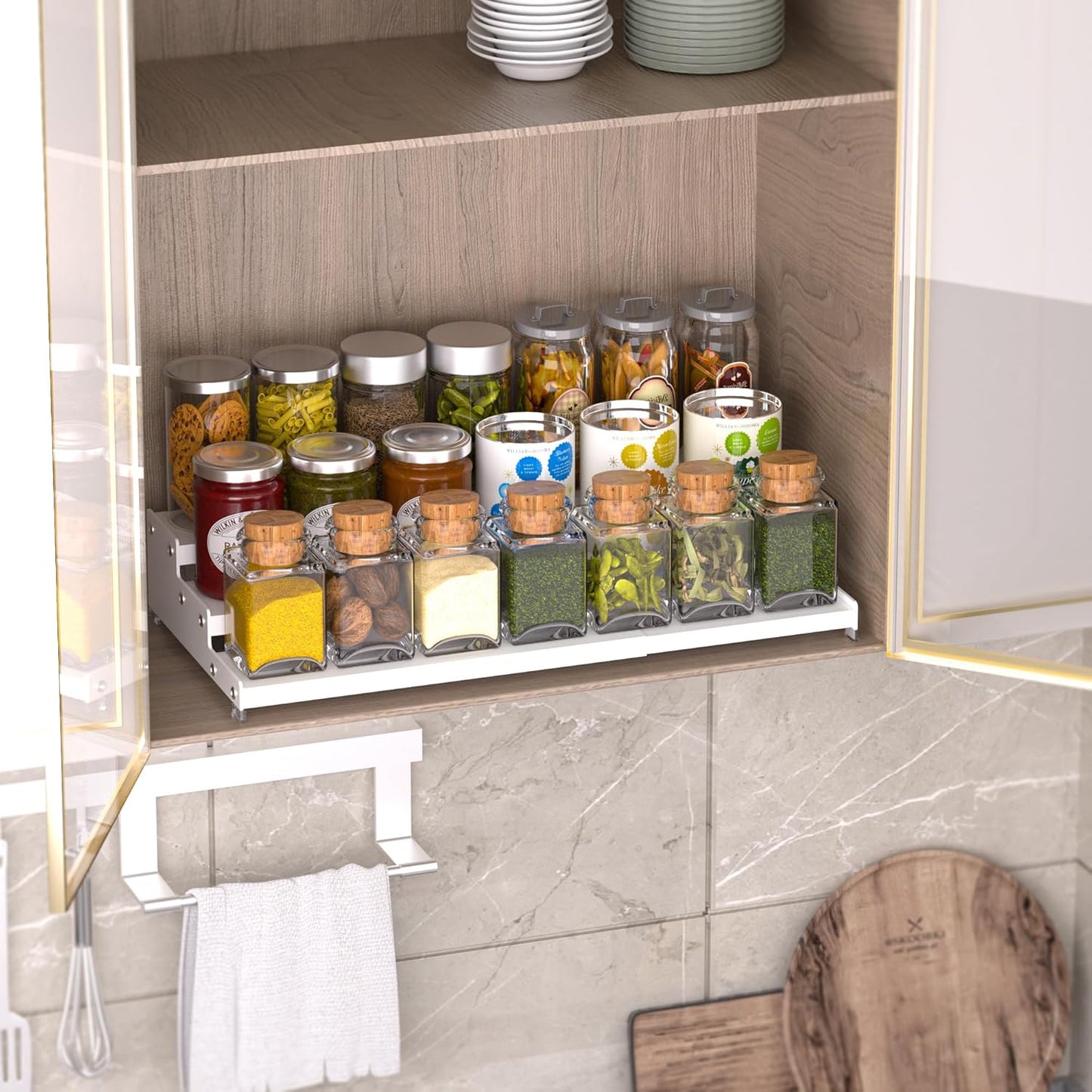 Premium Spice Rack Organizer for Countertops - 3-tier space-saving kitchen organizer for spice jars, oil bottles and utensils 1 Pack White (modern rust-resistant design)