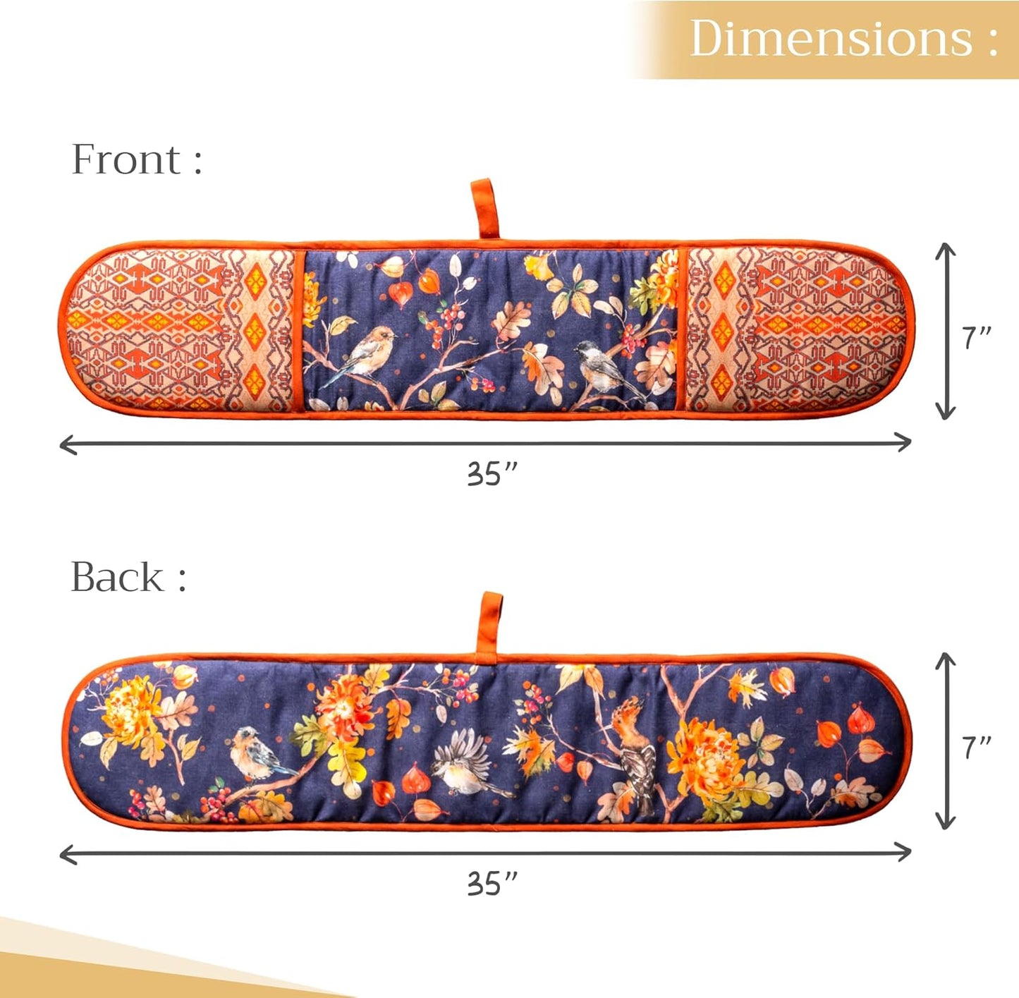 Maison d' Hermine Double Oven Mitt 100% Cotton Heat Resistant Cooking Gloves with Loop, Baking Barbeque, Handling Hot Pan, Kelim - Infinity - Thanksgiving/Christmas (7 Inch x 35 Inch)