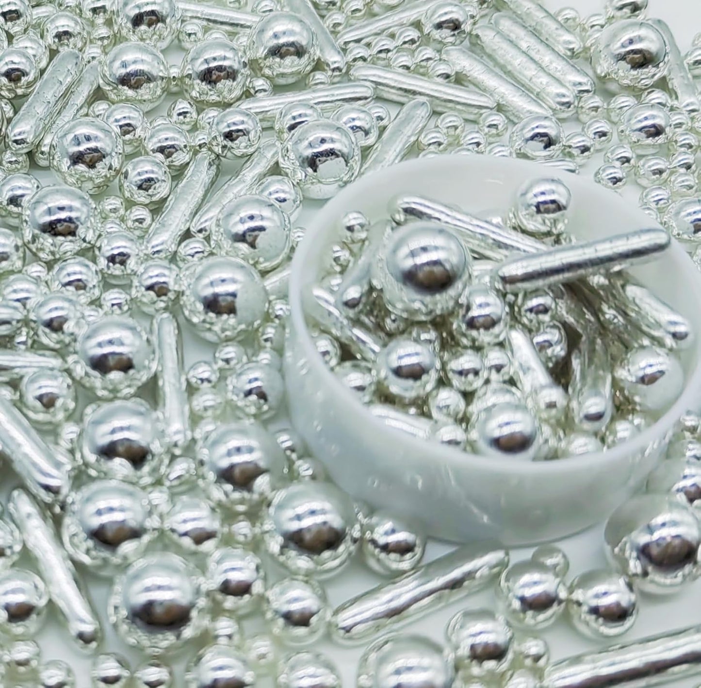 Silver Sprinkles Candy Mix Size Edible Pearls Cake Decorations Cupcake Toppers Cookie Decorating Perfect for Wedding Party Valentine Halloween Christmas Supplies 4.58OZ