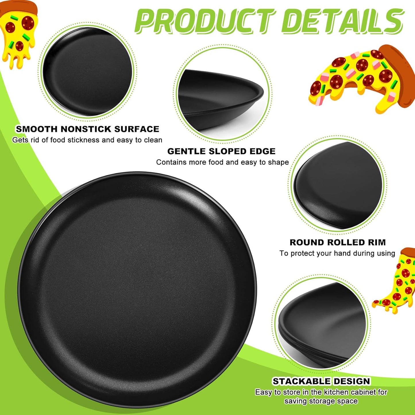 P&P CHEF 13.5 Inch Pizza Pan, 3 Pieces Stainless Steel Round Pizza Tray Dish Plate For Oven Baking Roasting, Healthy & Heavy Duty, Rust Free & Dishwasher Safe -Black
