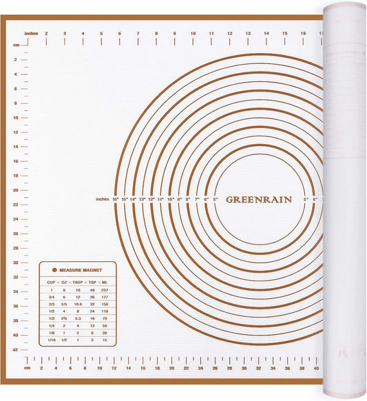 Silicone Pastry Mat Extra Thick Large Non Stick Baking Supplies Kitchen Counter Cooking Rolling Dough Sheet Pie Crust Sourdough Bread Oven Liner with Measurement (XL-20''(W)*28''(L), 3#Gold)