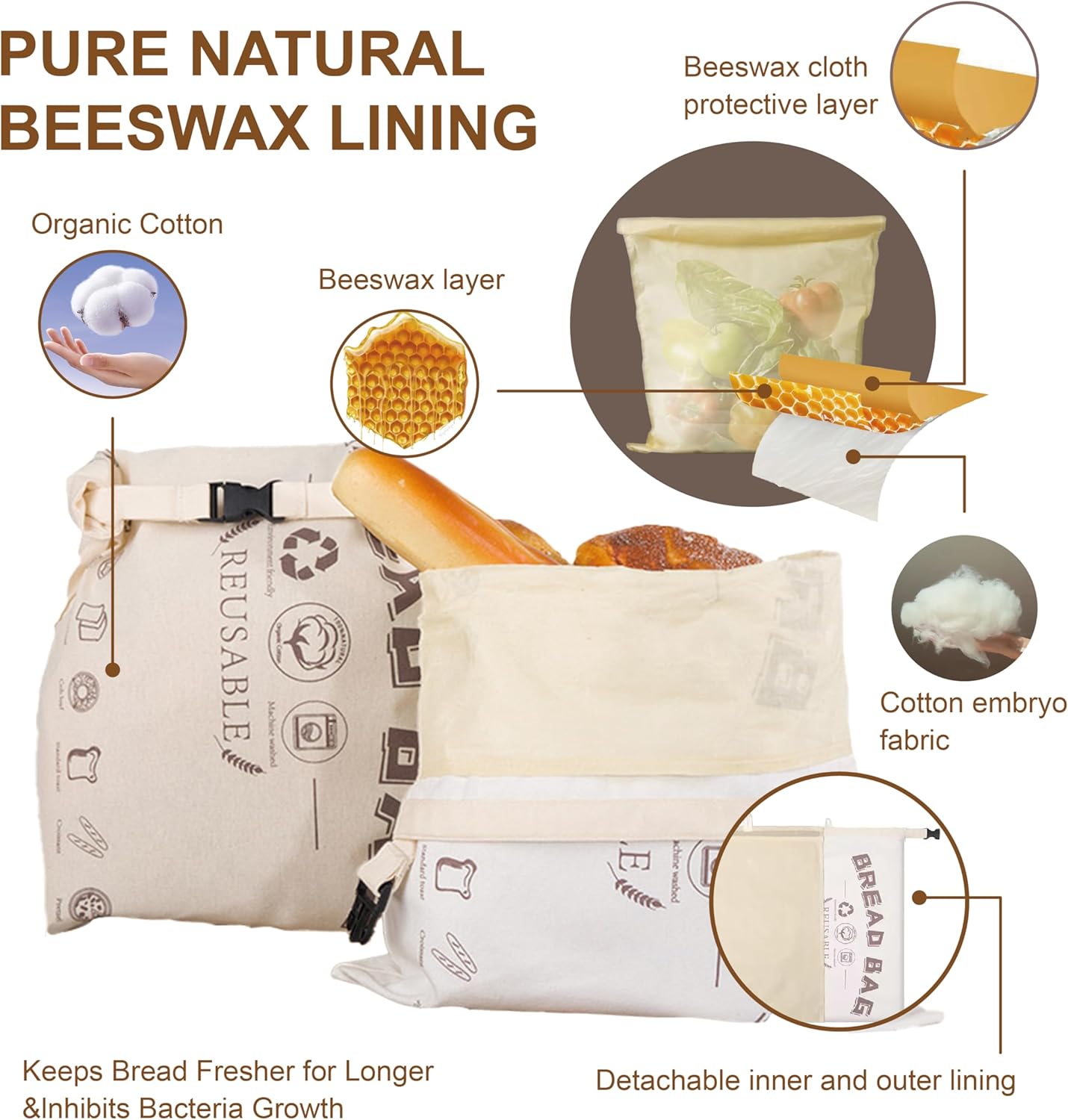 2 Packs Safe Double-Layer Fresh-Keeping Bread Storage Container for Homemade Bread and Sourdough,Eco-Friendly Plastic-free Food Storage | Moisture Lock Technology