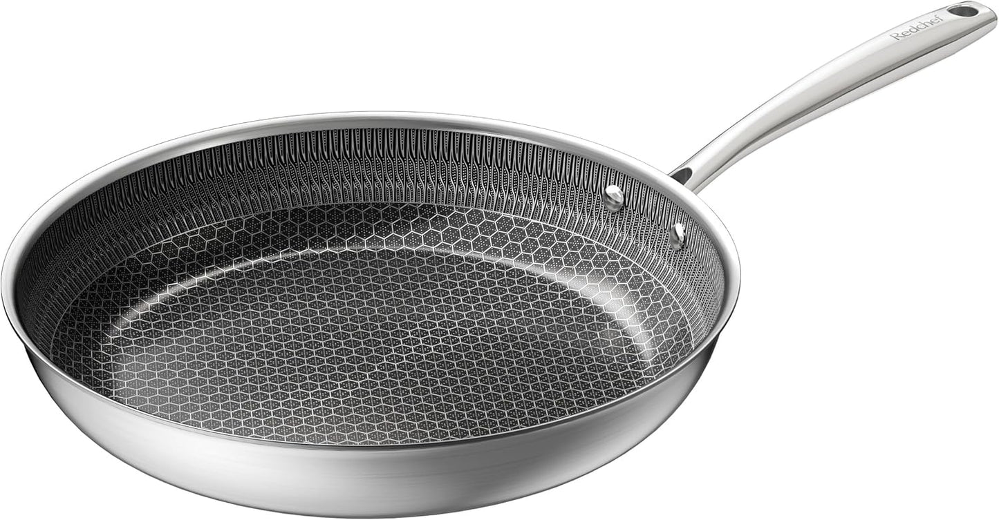 Redchef Non Stick Frying Pans, Hybrid Ceramic Frying Pan, Nonstick Skillet with Stay-Cool Handle, Non Toxic, PFAS PFOA & PTFE Free, Dishwasher & Oven Safe, Compatible All Cooktops (Black, 12 inch)