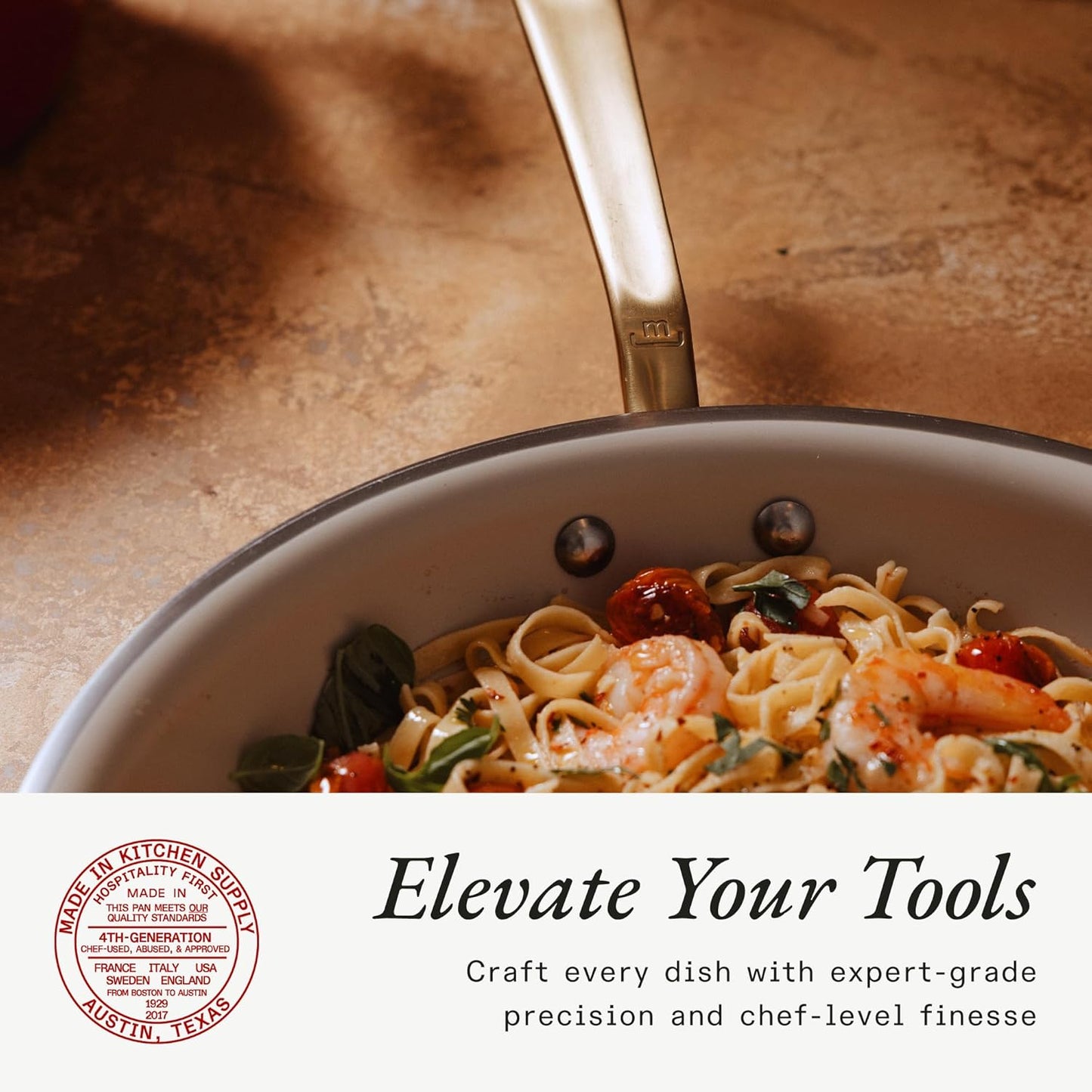 Made In Cookware - 12" Ceramic Non Stick Frying Pan (Antique Brass Handle) - 5-Ply Stainless Clad with Stay-Cool Handle - Professional Cookware - Induction Compatible