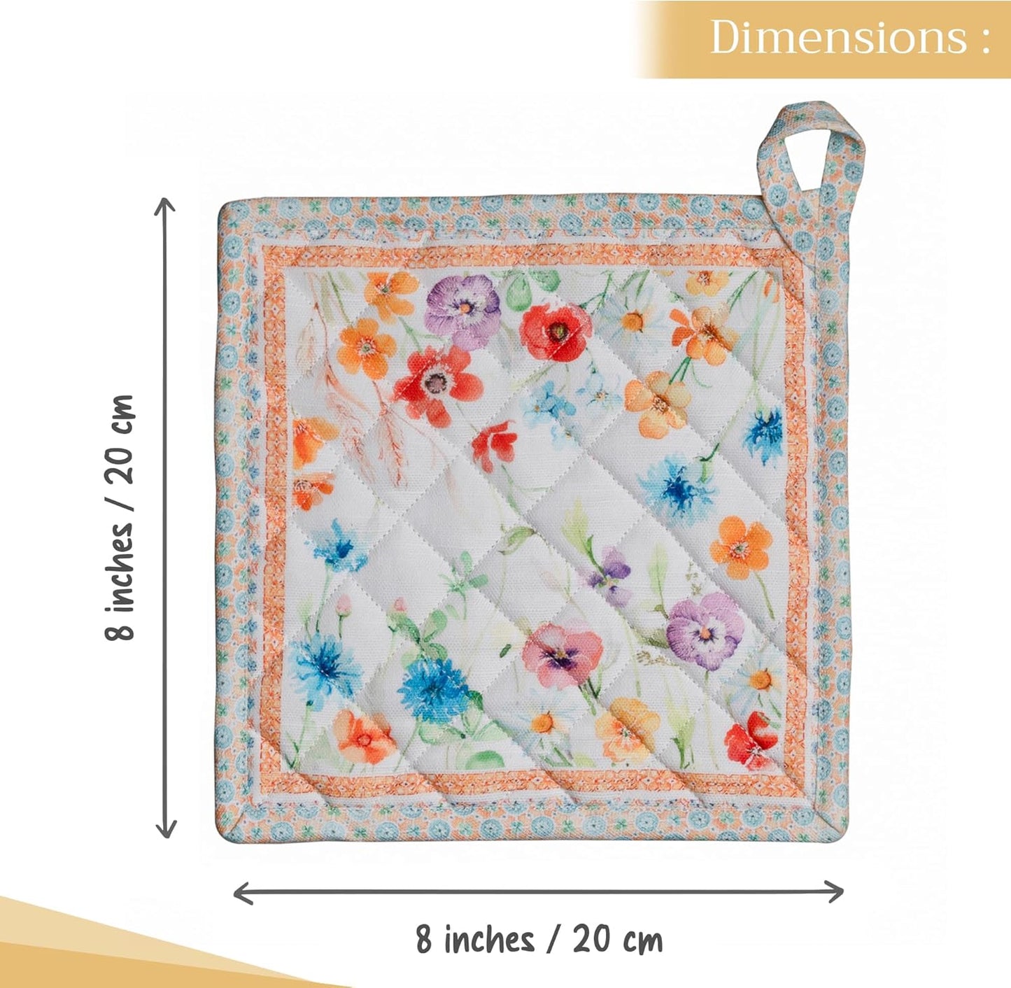 Maison d' Hermine Pot Holders Set 100% Cotton Heat Resistant Potholders 8" x 8" Hot Pads with Loop BBQ, Cooking, Baking, Grilling, Kitchen, Handling Hot Pans Spring/Summer (Pack of 2, Summer Whisper)